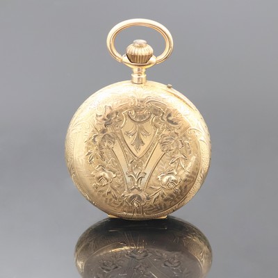 26918573b - HEBDOMAS seltene 8-Tage-Savonette in GG 585/000, Schweiz um 1915, floral grav. Geh., ...