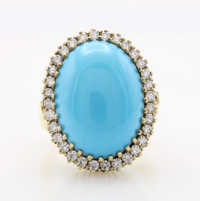 Image Ring mit Türkis und Brillanten, GG 585/000, ovaler Türkis umfasst v. Brill. ...