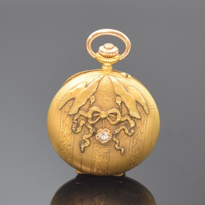 Image 18k yellow gold art nouveau ladies hunting cased pocket watch with Diamond, Switzerland ...