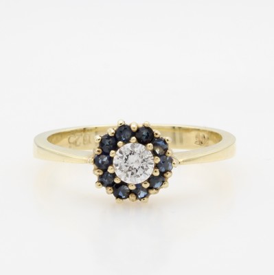 Image Ring mit Brillant und Saphiren, GG 585/000, Brill. ca. 0.25 ct Weiß/p umfasst v. ...