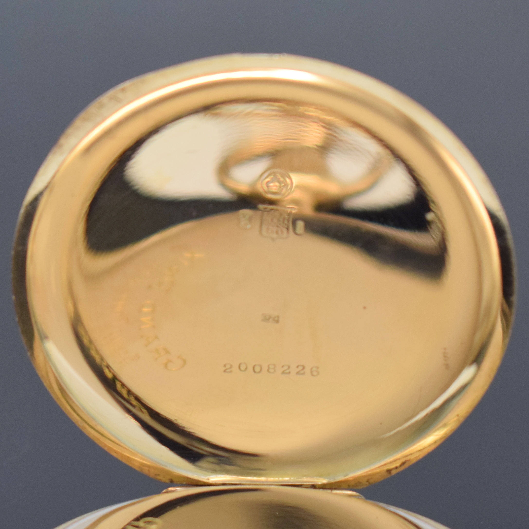 Detail b: ETERNA CHRONOMETRE offene Herrentaschenuhr in RG 585/000, Schweiz um 1915, strahlen-guill. 2-Deckel Goldgeh., Emailzifferbl. m. Breguetzahlen, kl. ...