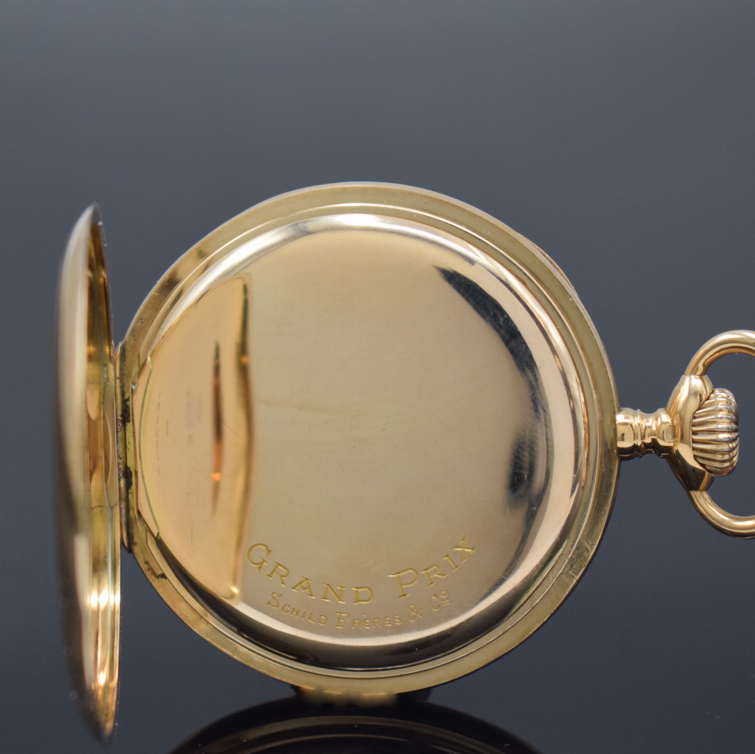 Detail c: ETERNA CHRONOMETRE offene Herrentaschenuhr in RG 585/000, Schweiz um 1915, strahlen-guill. 2-Deckel Goldgeh., Emailzifferbl. m. Breguetzahlen, kl. ...