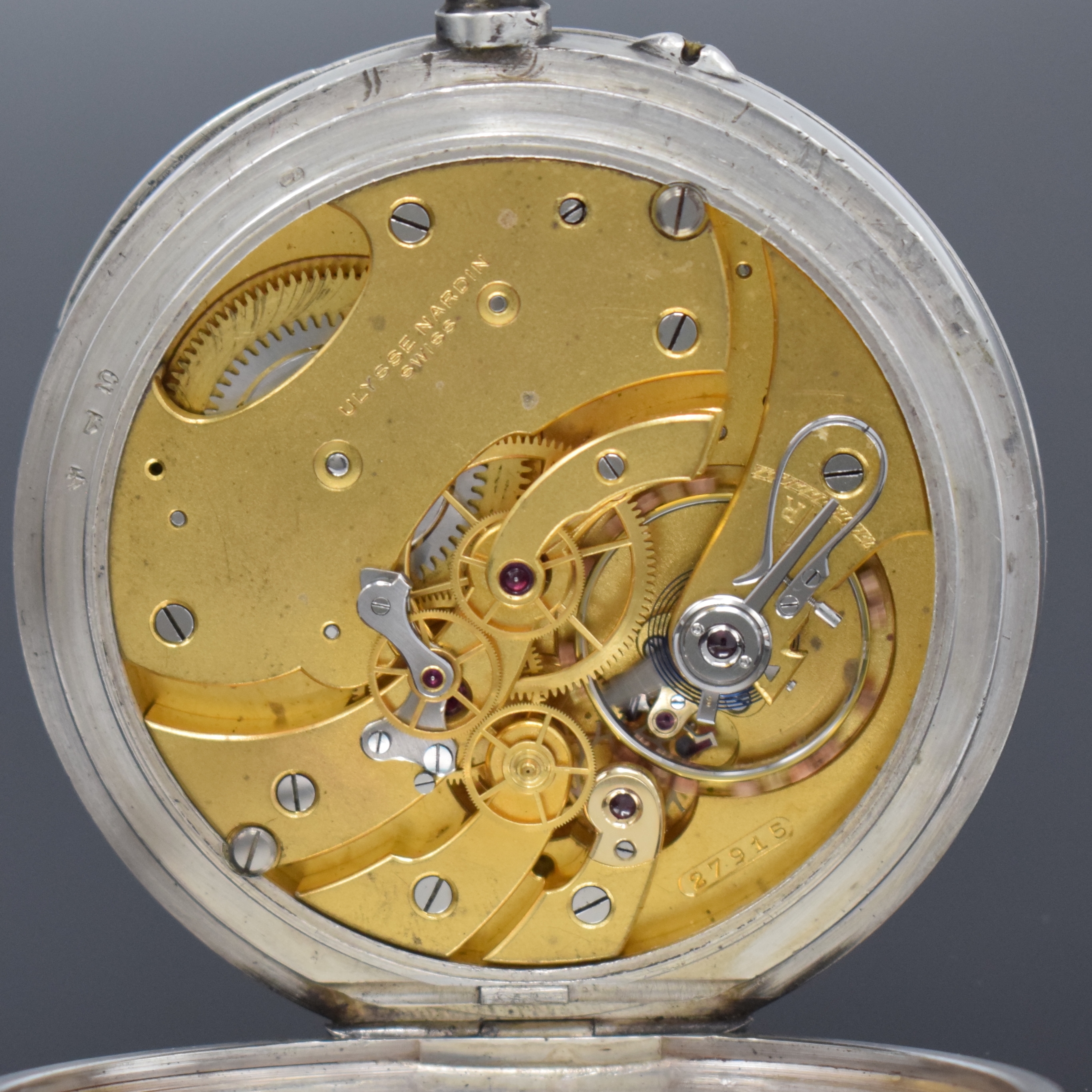 Detail c: ULYSSE NARDIN Chronometre seltene B-Uhr mit Zentralsekunde nach Jacot in Silber, Schweiz um 1920, glattes Geh. nicht zum Werk gehörend, Cuv. ...