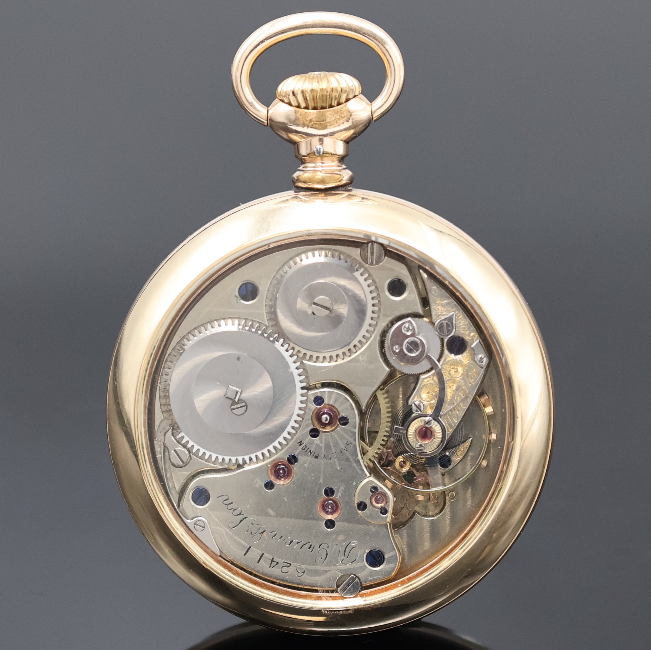 Detail a: D. GRUEN & SON seltene vergoldete Taschenuhr im beidseitig verglasten Gehäuse, Deutschland/USA um 1900, glattes Geh. dell., Boden u. Glasrand ...