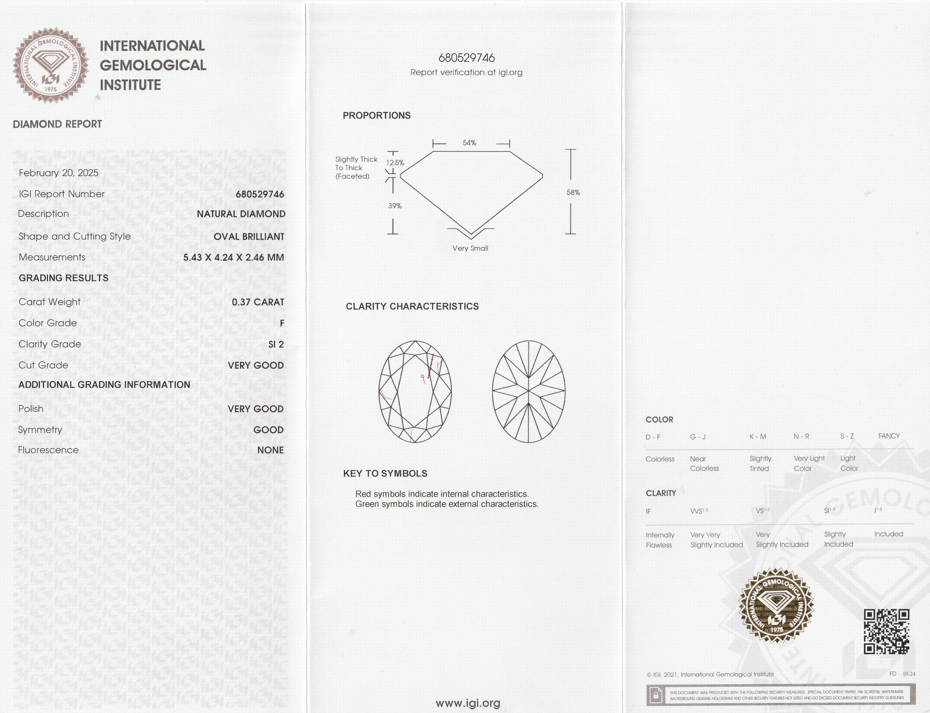 Detail a: Loser Diamant, 0.37 ct feines Weiß+(F)/si2, oval, eingeschweißt, mit IGI-Expertise