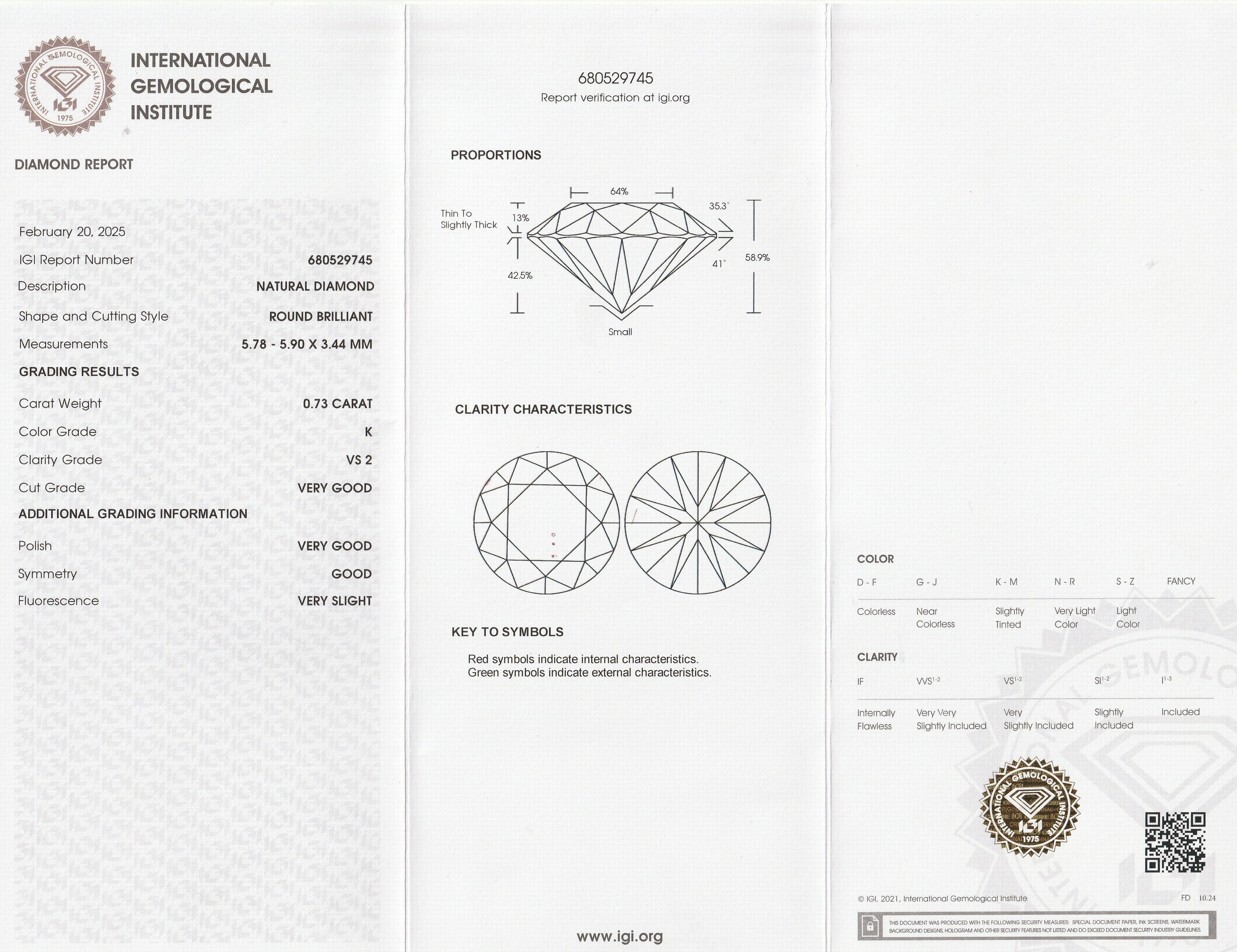 Detail a: Loser Brillant, 0.73 ct get. Weiß(K)/vs2, eingeschweißt, mit IGI-Expertise