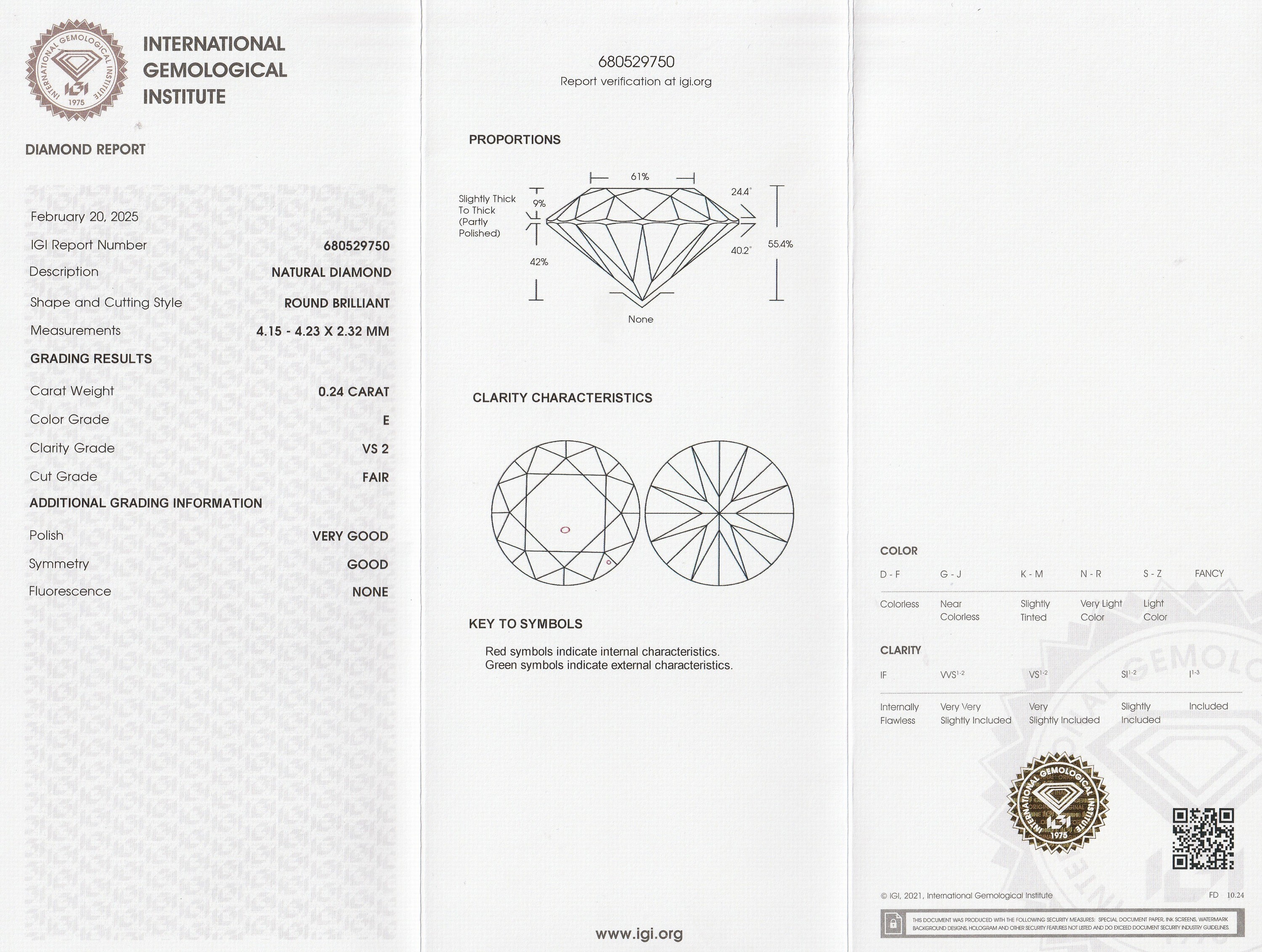 Detail a: Loser Brillant, 0.24 ct hochfeines Weiß (E)/vs2, eingeschweißt, mit IGI-Expertise