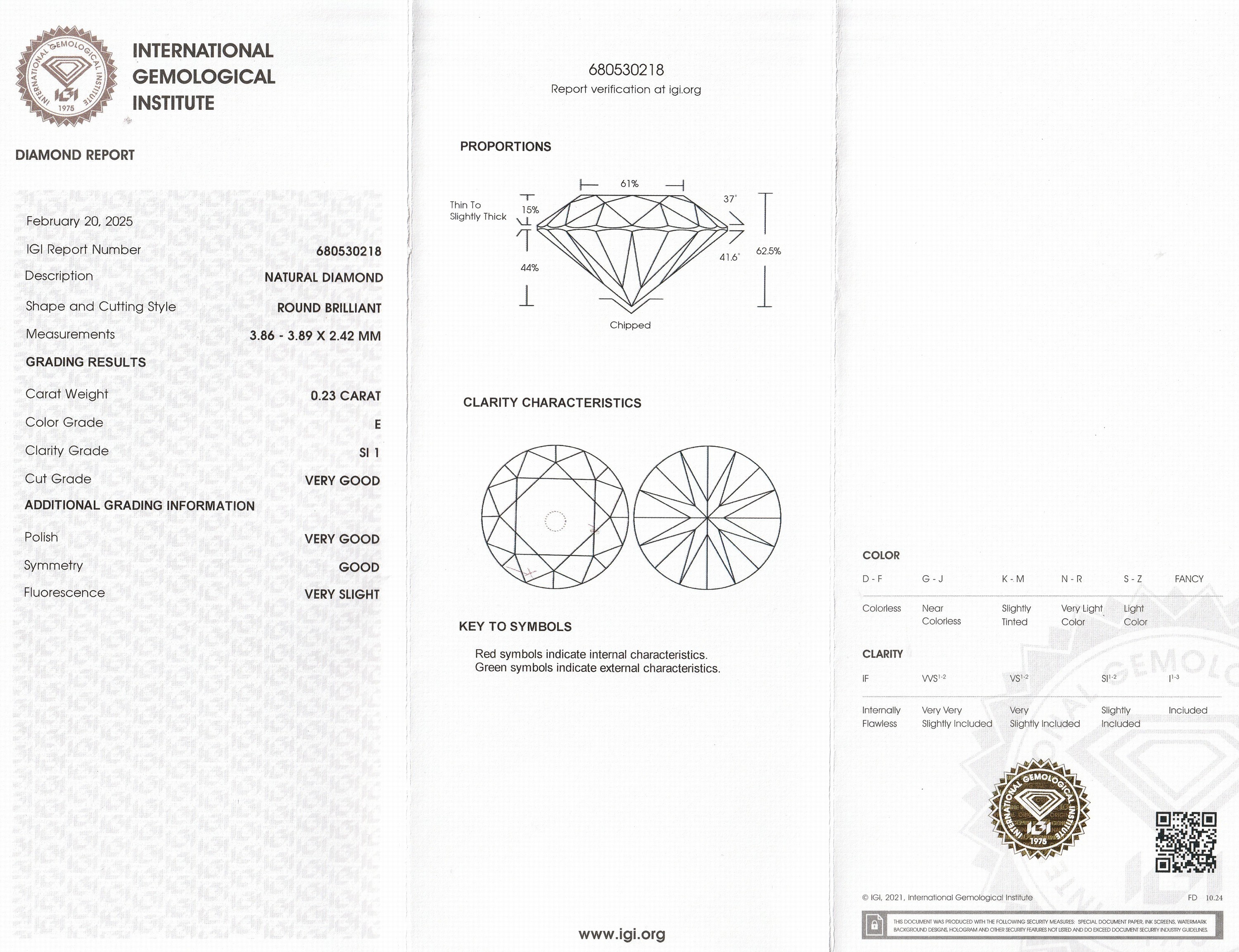 Detail a: Loser Brillant, 0.23 ct hochfeines Weiß (E)/si1, eingeschweißt, mit IGI-Expertise
