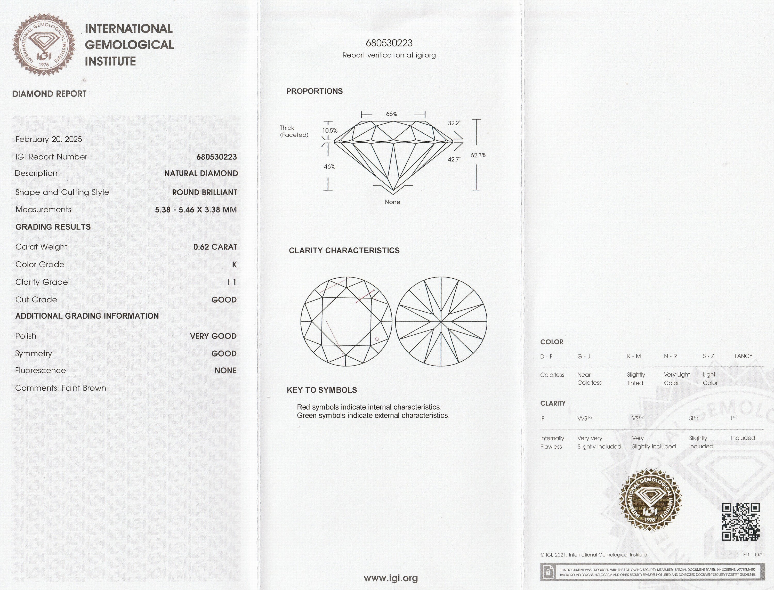 Detail a: Loser Brillant, 0.62 ct get. Weiß(K)/p1, eingeschweißt, mit IGI-Expertise