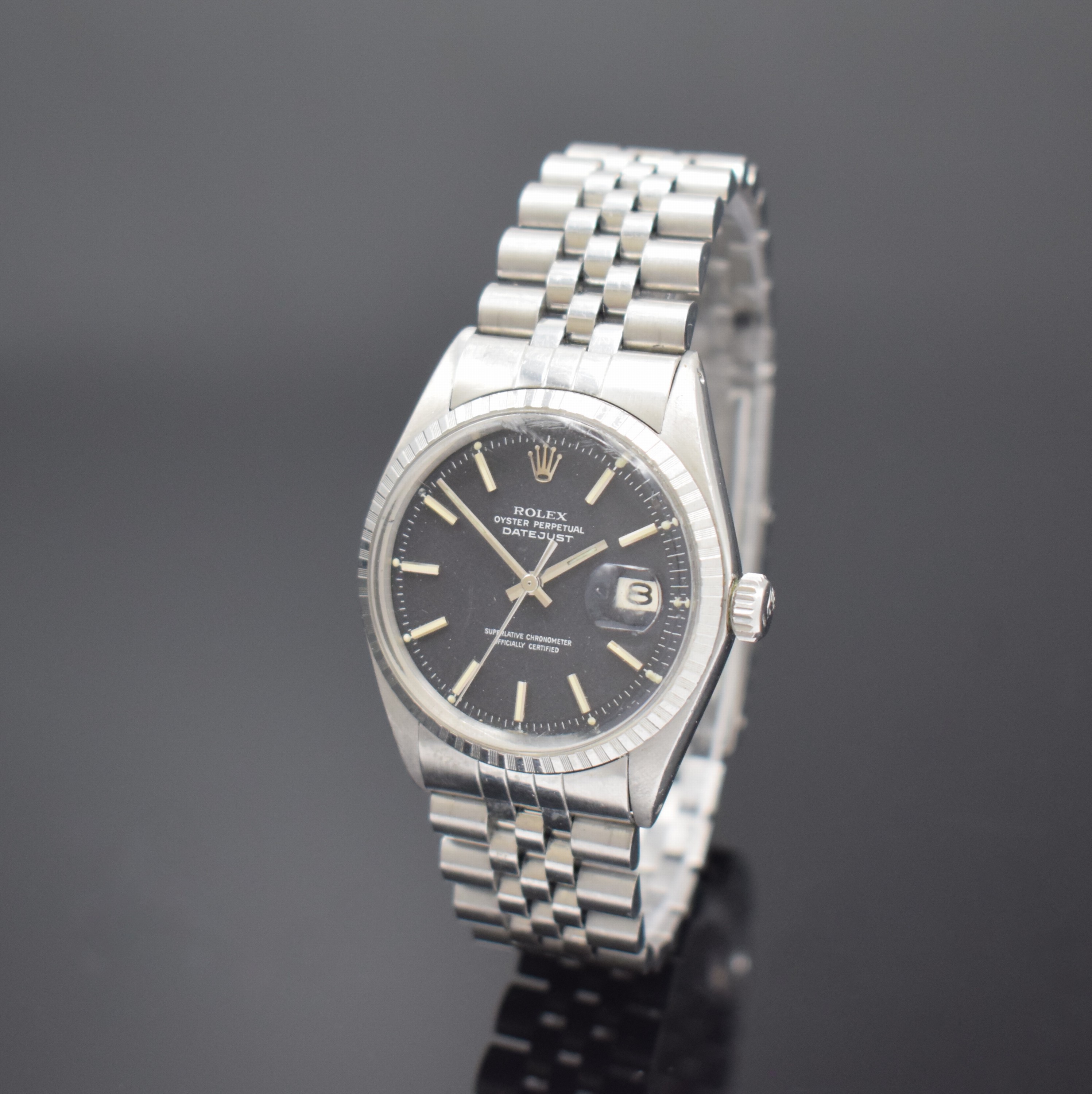 ROLEX Datejust Referenz 1603 Herrenarmbanduhr in Stahl/Jubilee-Stahlband, Schweiz um 1967, Automatik, Oystergeh. m. geriffelter Index- Lünette, ...