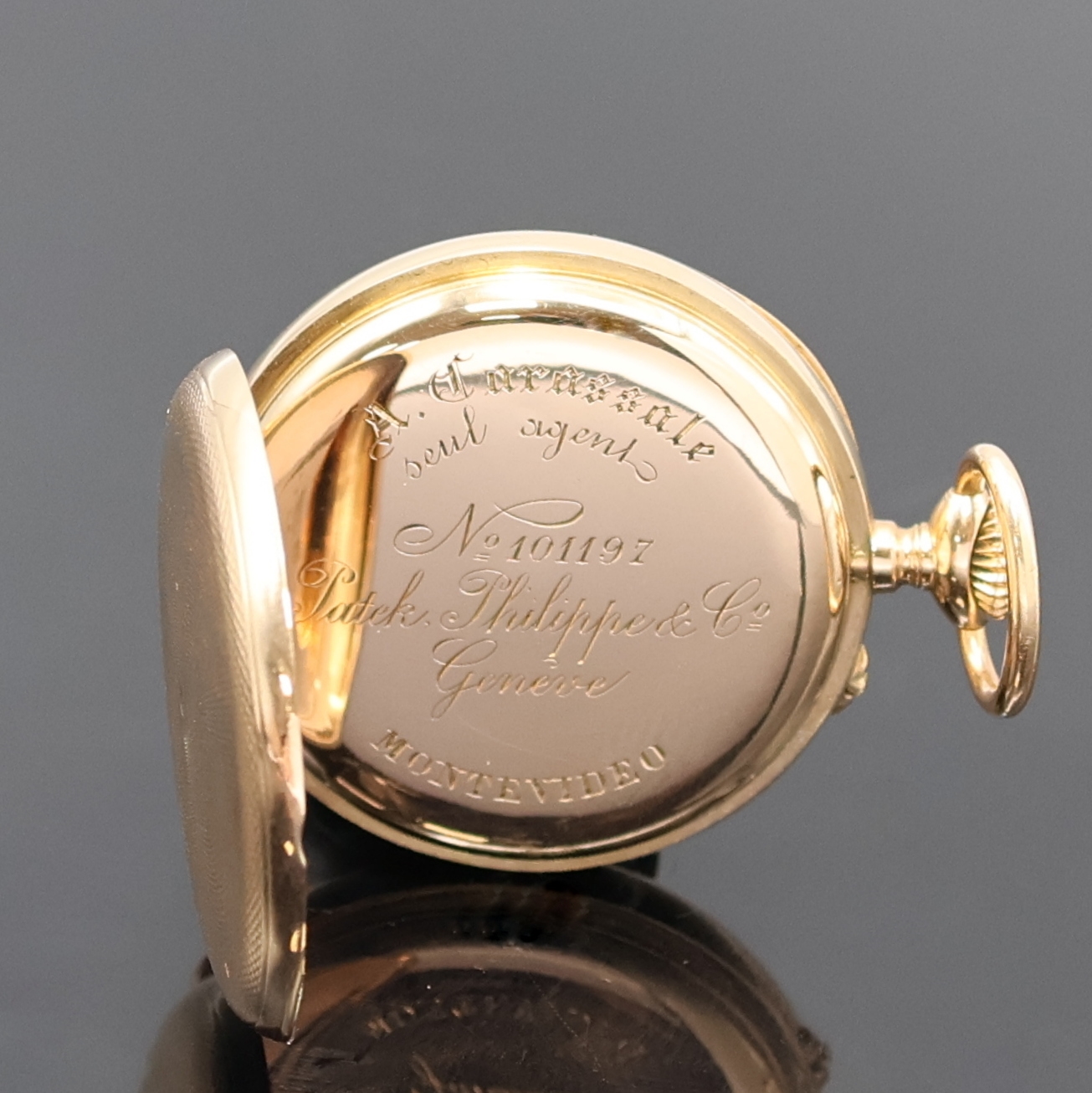Detail b: PATEK PHILIPPE & Co offene Damentaschenuhr in RG 750/000, Schweiz um 1900, glattes 2- Deckel Goldgeh., guill. Rückdeckel, 2-tlg. Emailzifferbl. ...