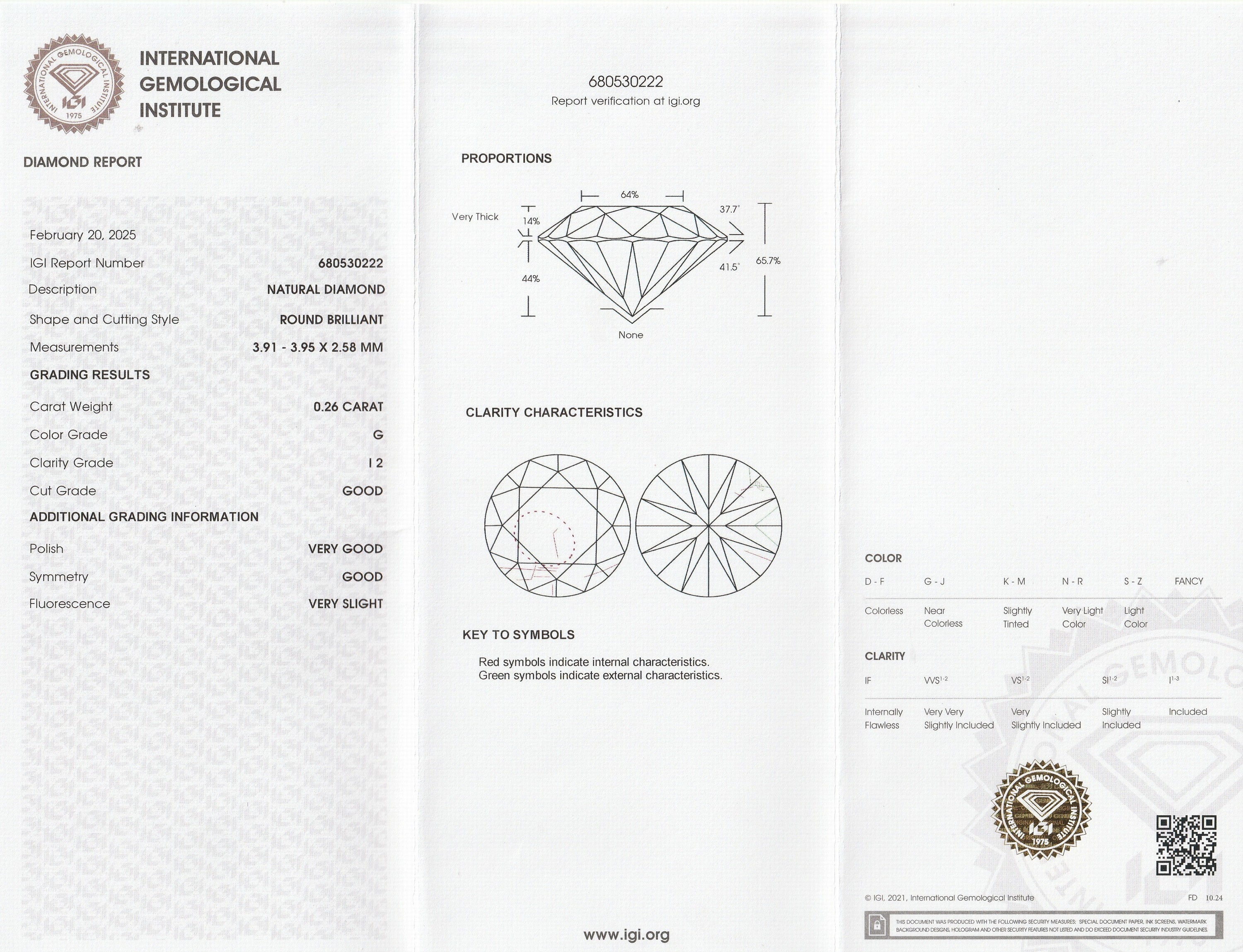 Detail a: Loser Brillant, 0.26 ct feines Weiß(G)/p2, eingeschweißt, mit IGI-Expertise