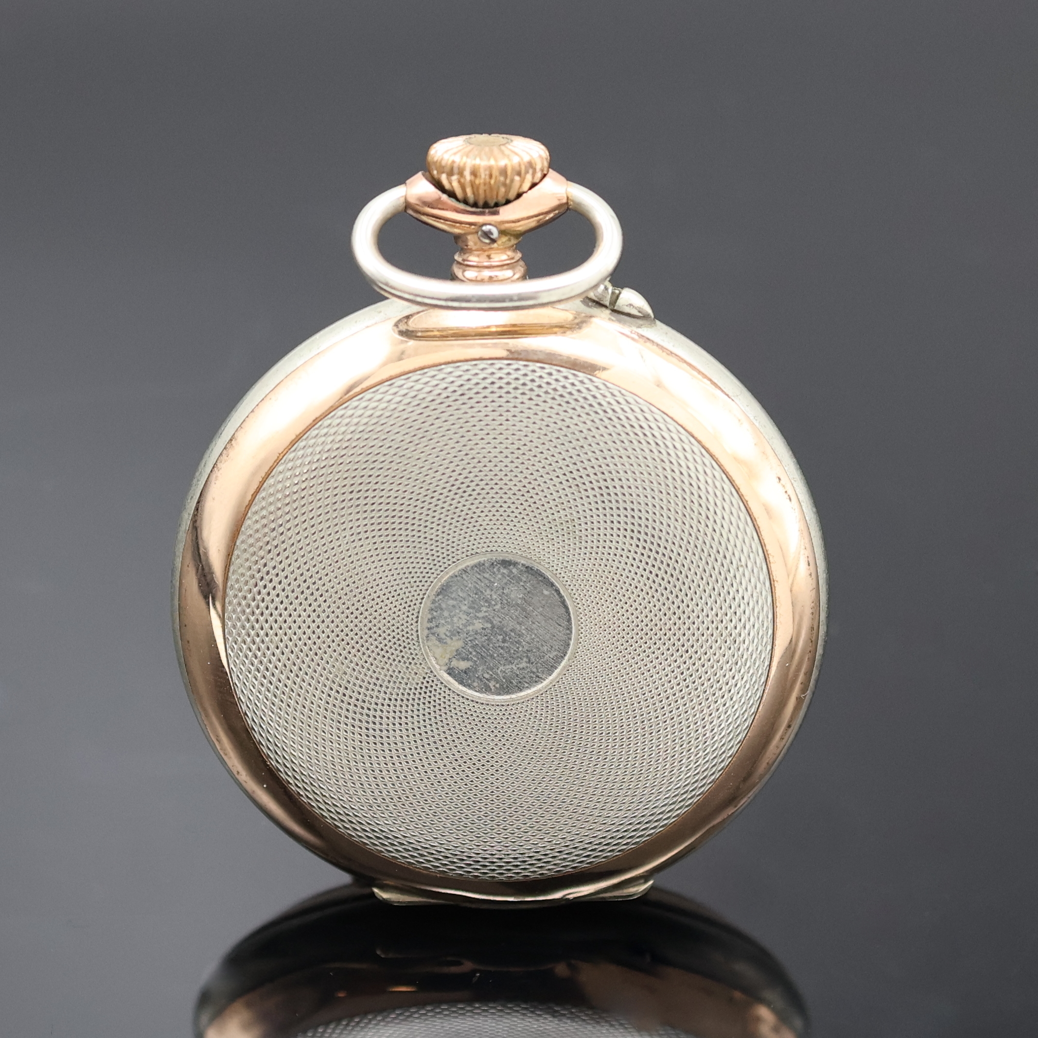 Detail a: A. LANGE & SÖHNE-DUF-Taschenuhrwerk im späteren Nickelgehäuse, Deutschland um 1895, Geh. teils verg., Emailzifferbl. rest., arab. Zahlen, gold. ...