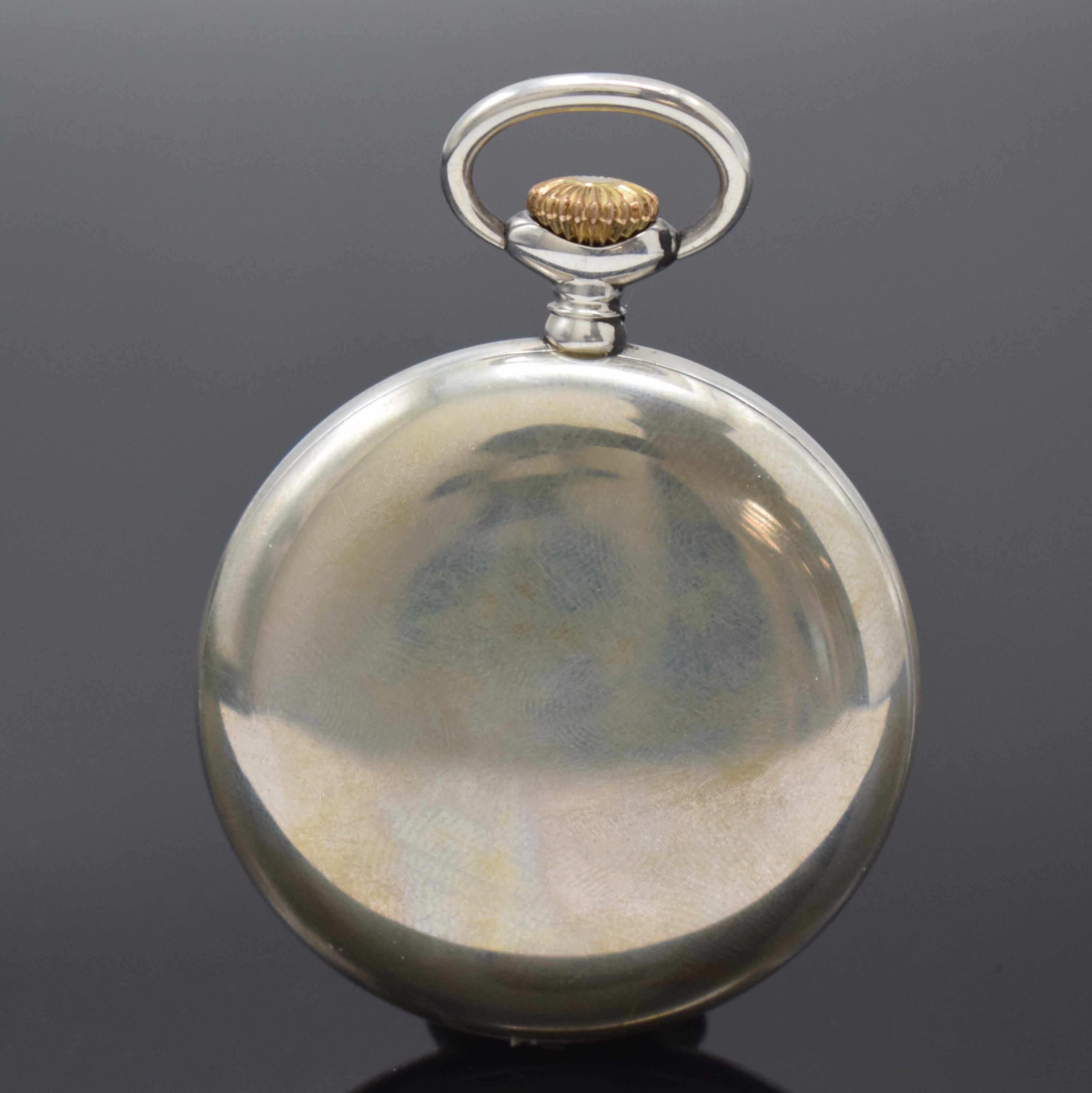 Detail a: UHRMACHERSCHULE St. Imier offene Silbertaschenuhr, Schweiz um 1928, glattes Geh., Boden und Glasrand aufgedr., 2-teil. Rähmchen-Emailzifferbl. m. ...