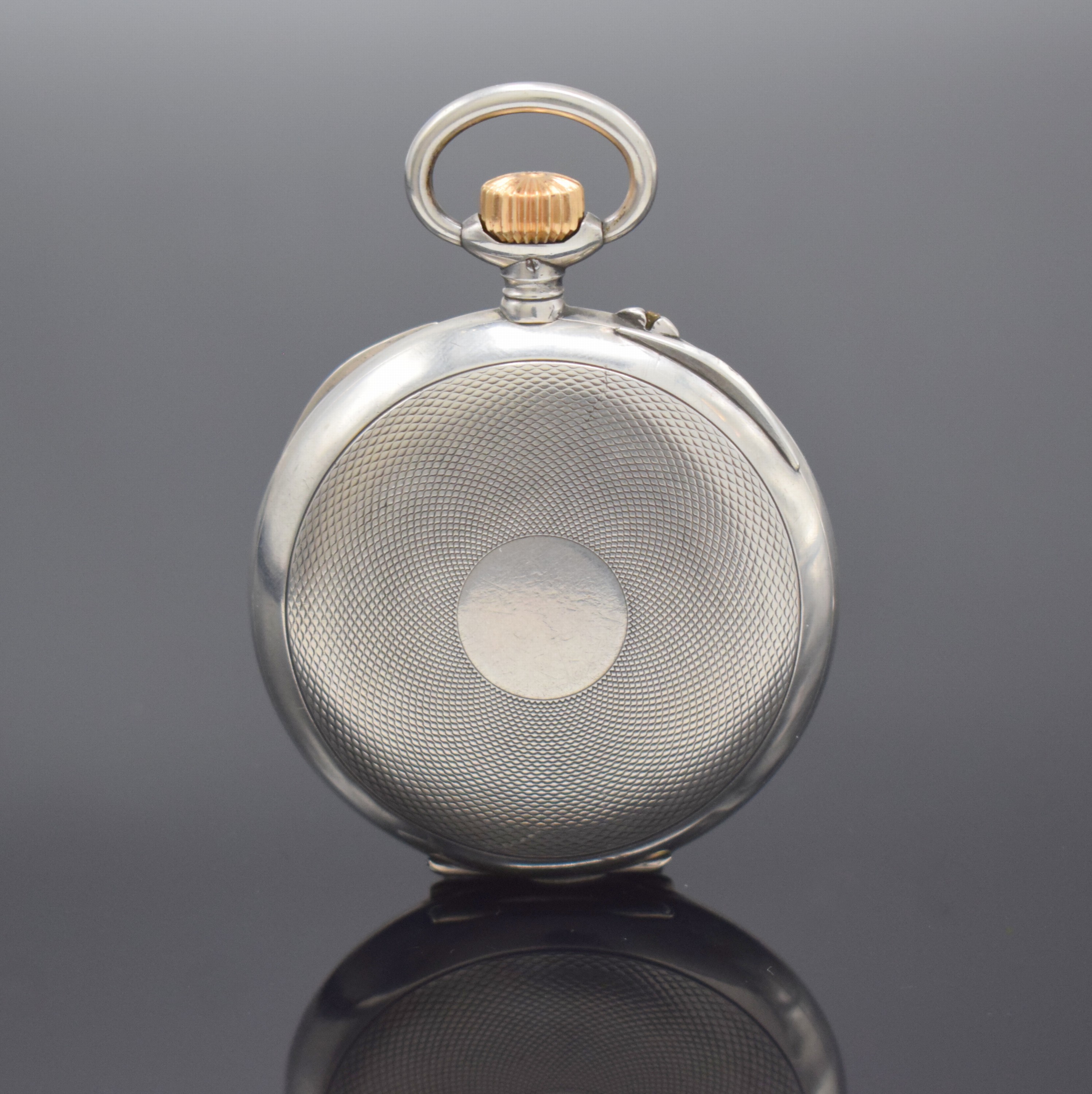 Detail a: UHRENFABRIK UNION Glashütte offene Silbertaschenuhr in 1C-Qualität, Deutschland um 1910, guill. Lucia-Geh., 2-teil. Emailzifferbl. m. arab. Zahlen, ...