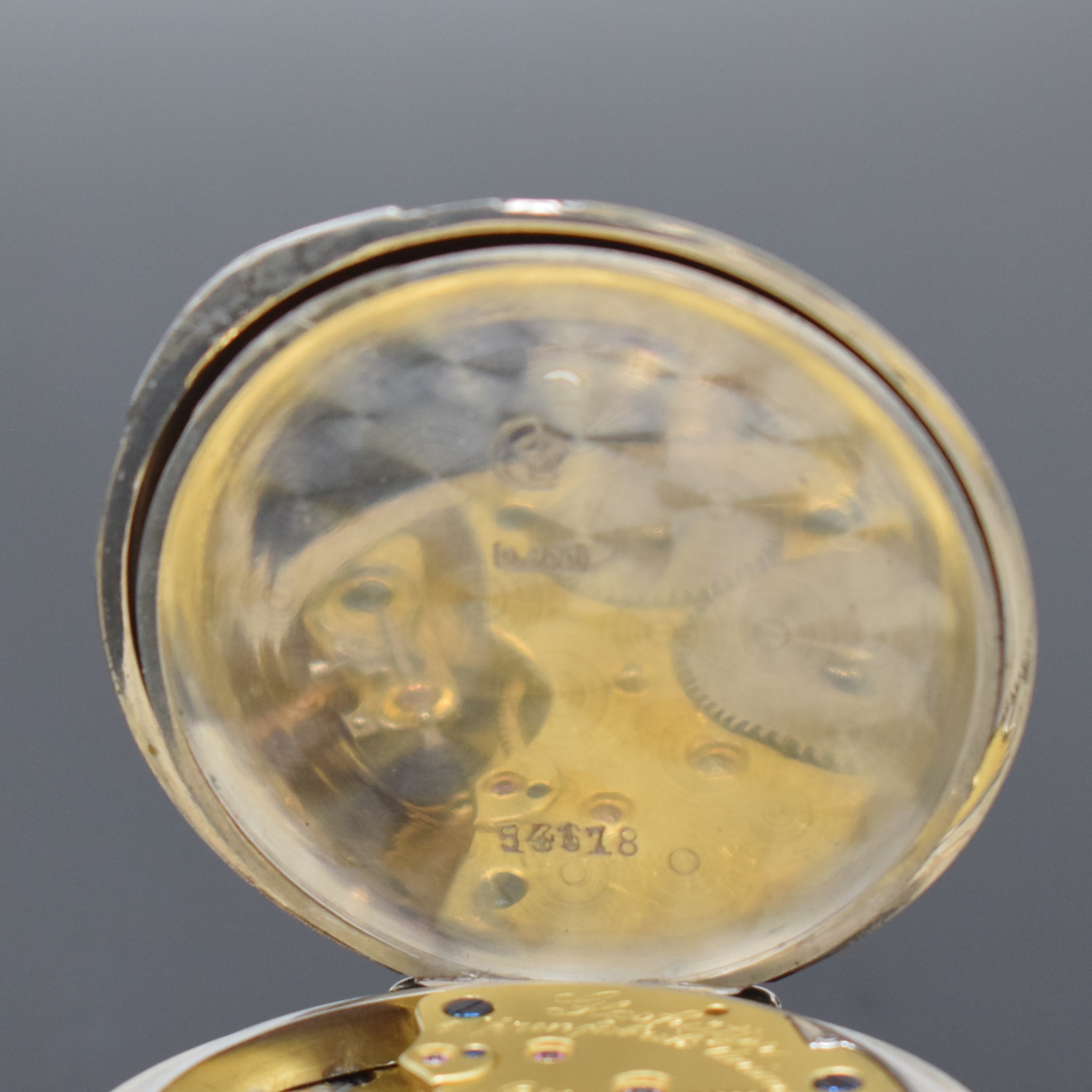 Detail d: UHRENFABRIK UNION Glashütte offene Silbertaschenuhr in 1C-Qualität, Deutschland um 1910, guill. Lucia-Geh., 2-teil. Emailzifferbl. m. arab. Zahlen, ...