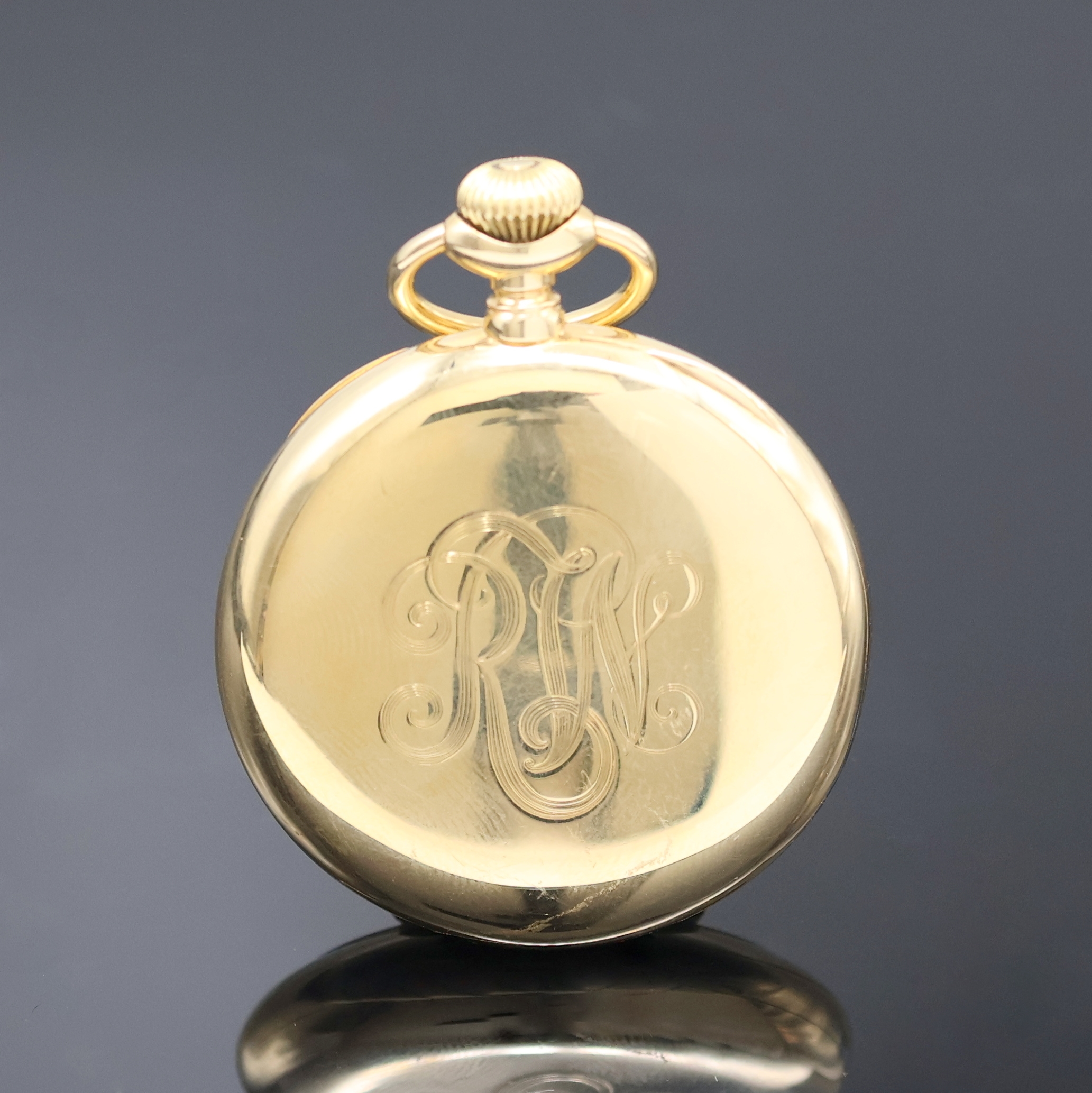 Detail a: J.E.CALDWELL & Co / VACHERON & CONSTANTIN offene Taschenuhr in GG 750/000, Schweiz/USA um 1920, glattes Geh. dell., Rückdeckel m. Monogramm-Gravur ...