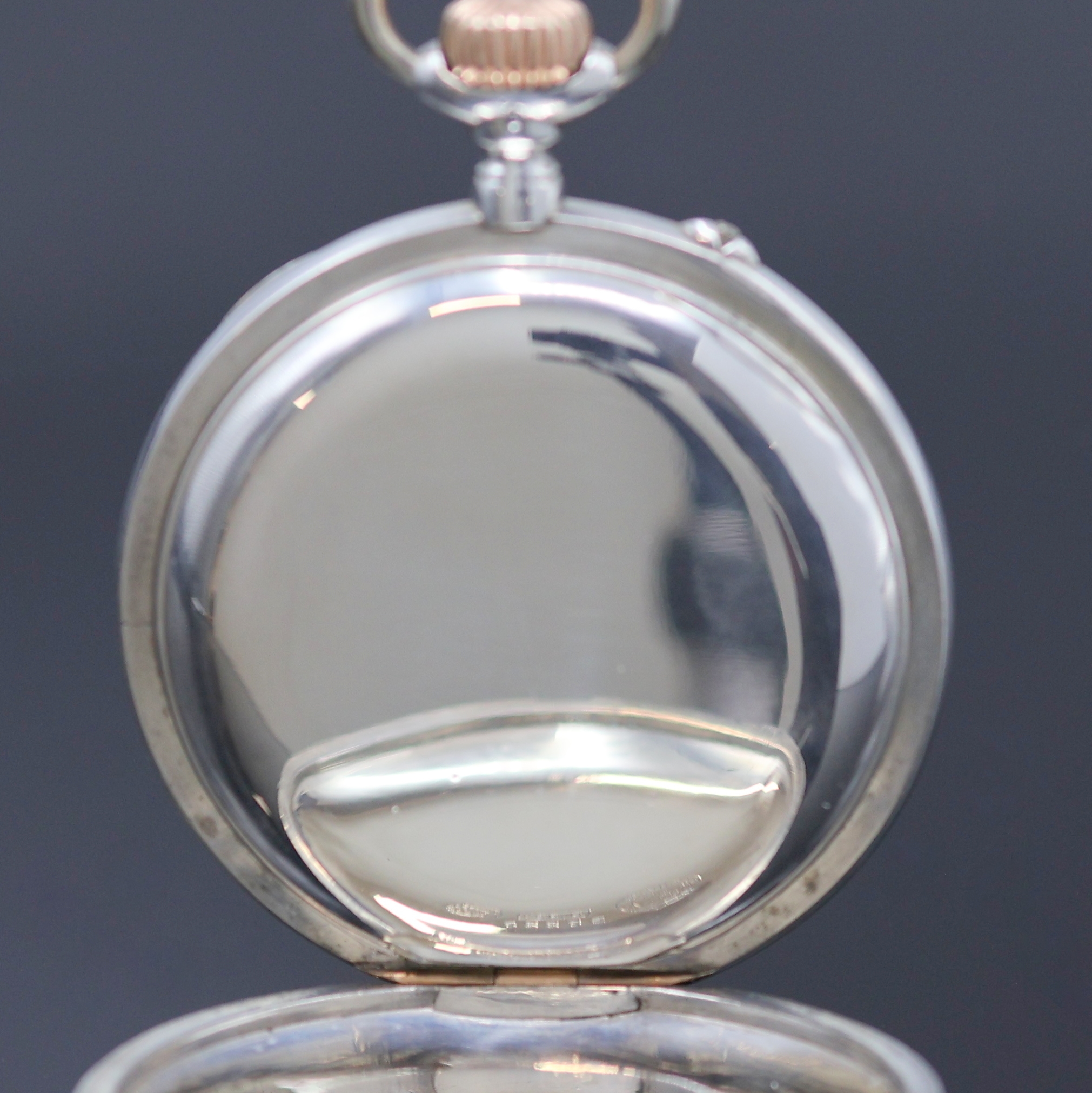 Detail b: A. LANGE & SÖHNE -DUF- offene Silbertaschenuhr, Deutschland um 1910, glattes Lucia-Geh., gekürzte Goldscharniere, 3-tlg. Emailzifferbl. riss., ...