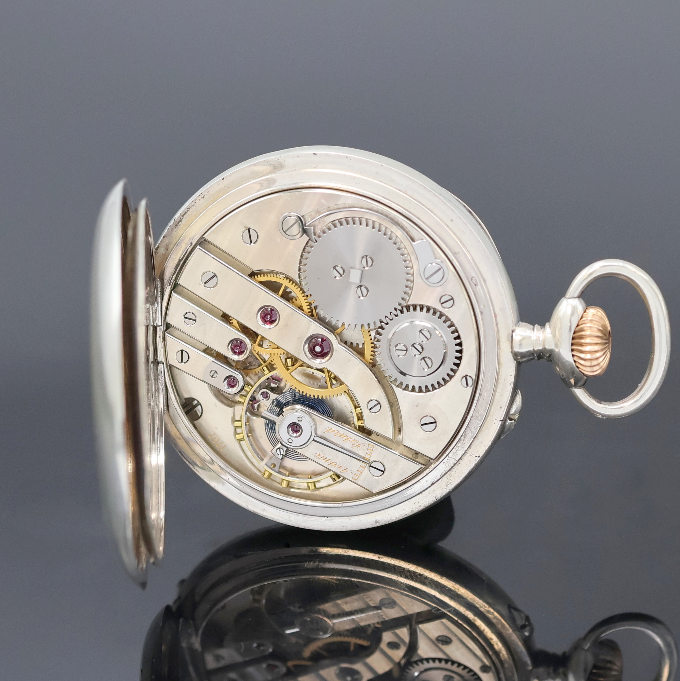 Detail d: UHRMACHERSCHULE Le Locle offene Silbertaschenuhr, Schweiz um 1920, Geh. dell., Emailzifferbl. m. Breguet-Zahlen, gebl. Zeiger, kl. Sek. b. 6, ...