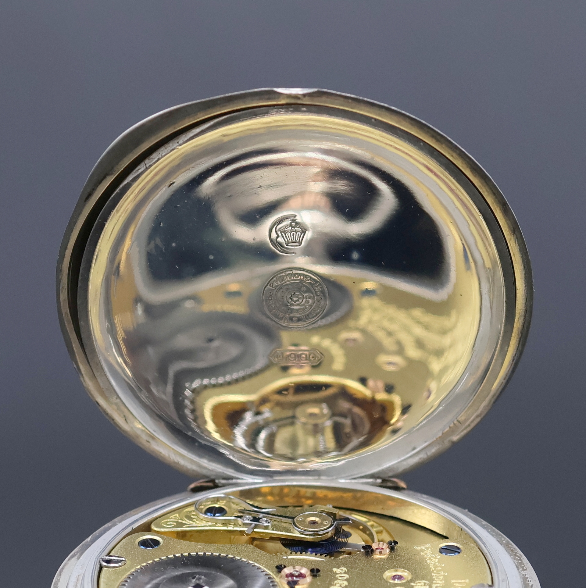 Detail e: DEUTSCHE PRÄZISIONSUHR ORIGINAL GLASHÜTTE(SA) Herrensavonette in Silber, Deutschland um 1920, glattes Geh. m. Werk nicht nummerngleich, ...