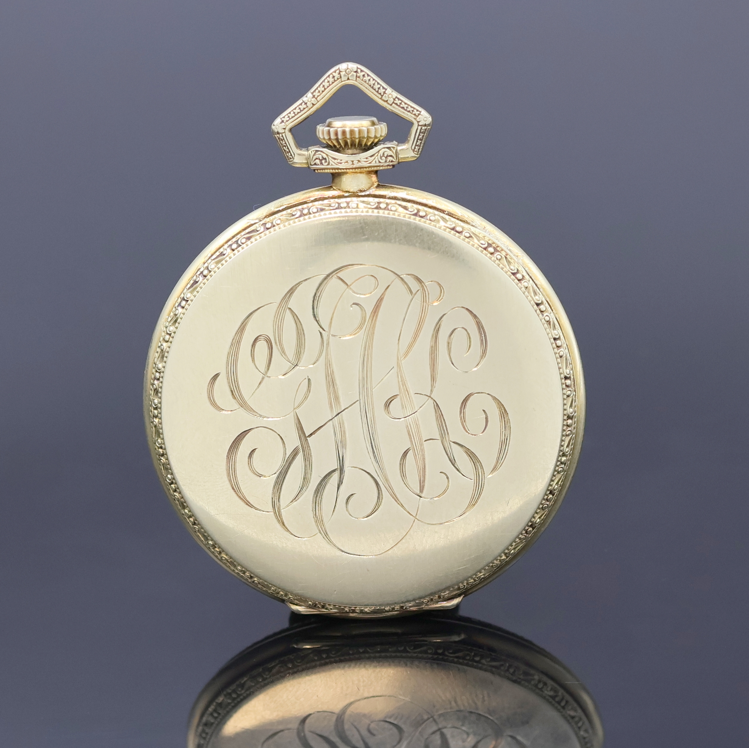 Detail a: GRUEN SemiThin Frackuhr in 14k Gold Metall- verstärkt, Schweiz um 1930, Handaufzug, teil-grav. Geh., Rückdeckel m. Monogramm, silb. Zifferbl. ...