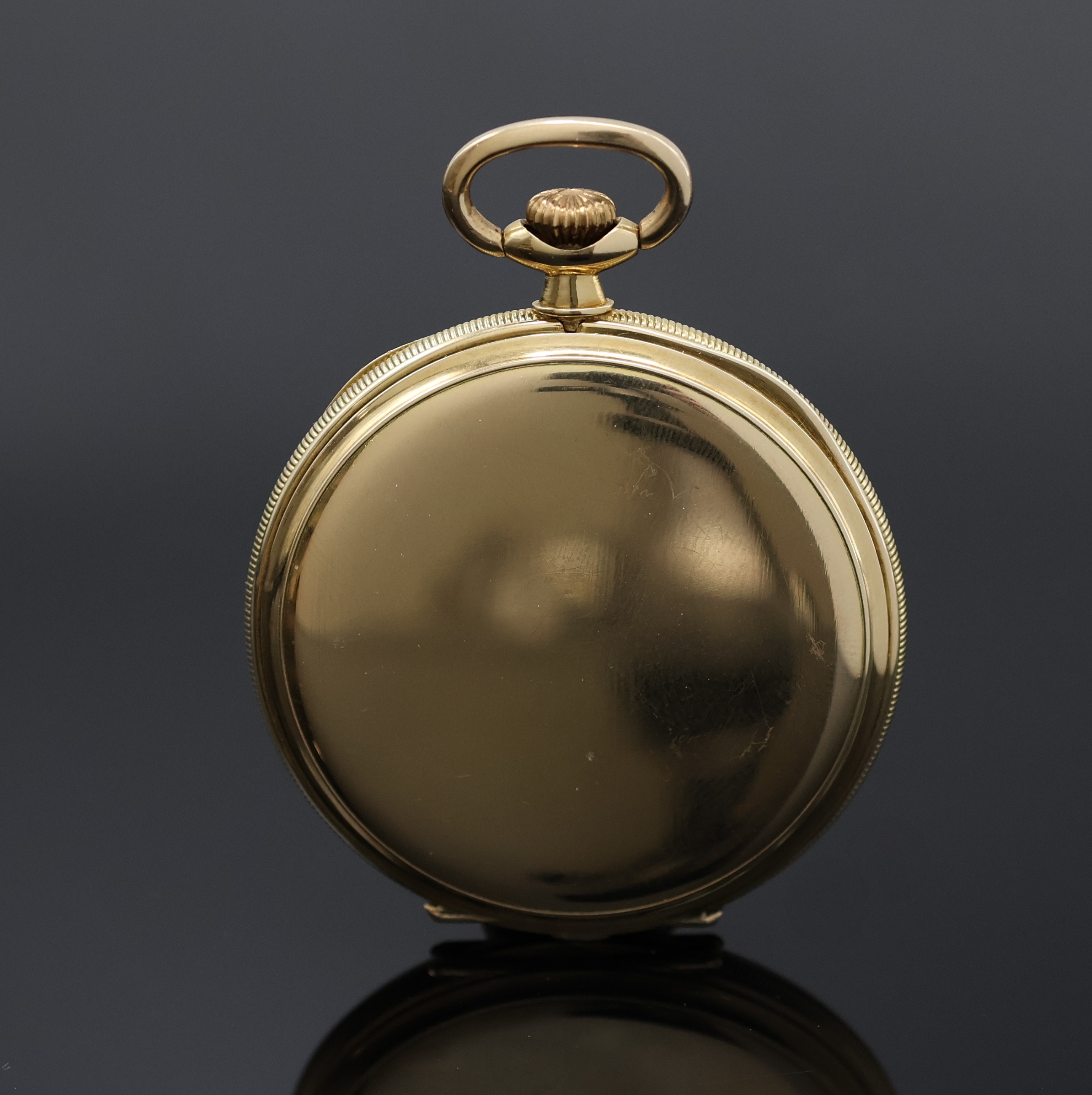 Detail a: UHRENFABRIK AG Glashütte(SA) Frackuhr in GG 585/000 mit schwarzem LANGE-Zifferblatt, Deutschland um 1930, flaches Geh. m. geripptem Rand, schwarzes ...