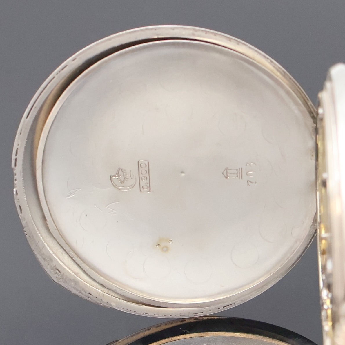 Detail f: UHRENFABRIK UNION Glashütte offene Silber- taschenuhr in 1C-Qualität, Deutschland um 1920, glattes Geh., Silbercuvette, Emailzifferbl. m. ...