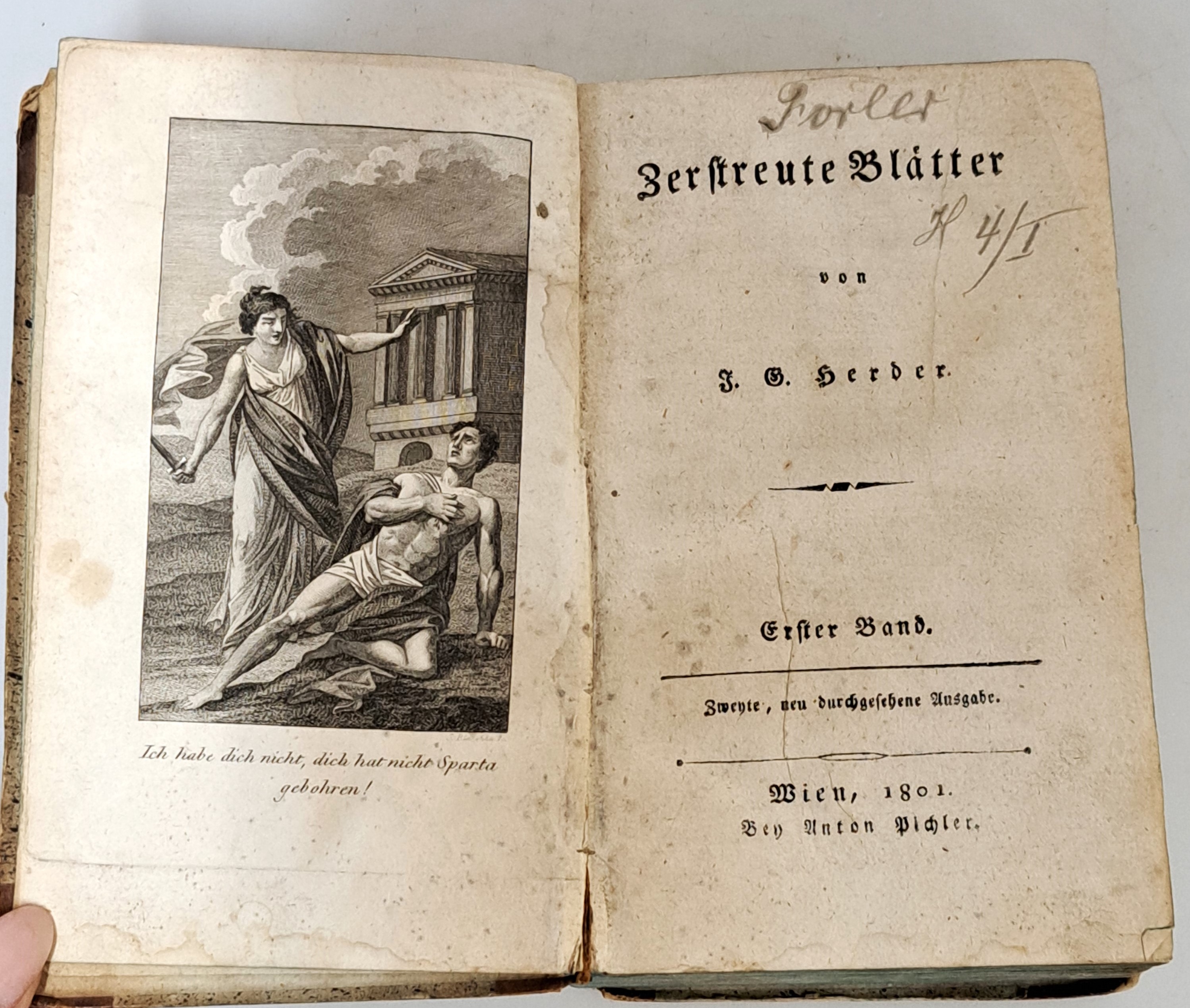 Detail b: Johann Gottfried Herder (1744-1803): Zerstreute Blätter, Wien, Anton Pichler 1801 , in 5 Bänden, kl. 8°, Halbledereinbände l. lädiert, ...