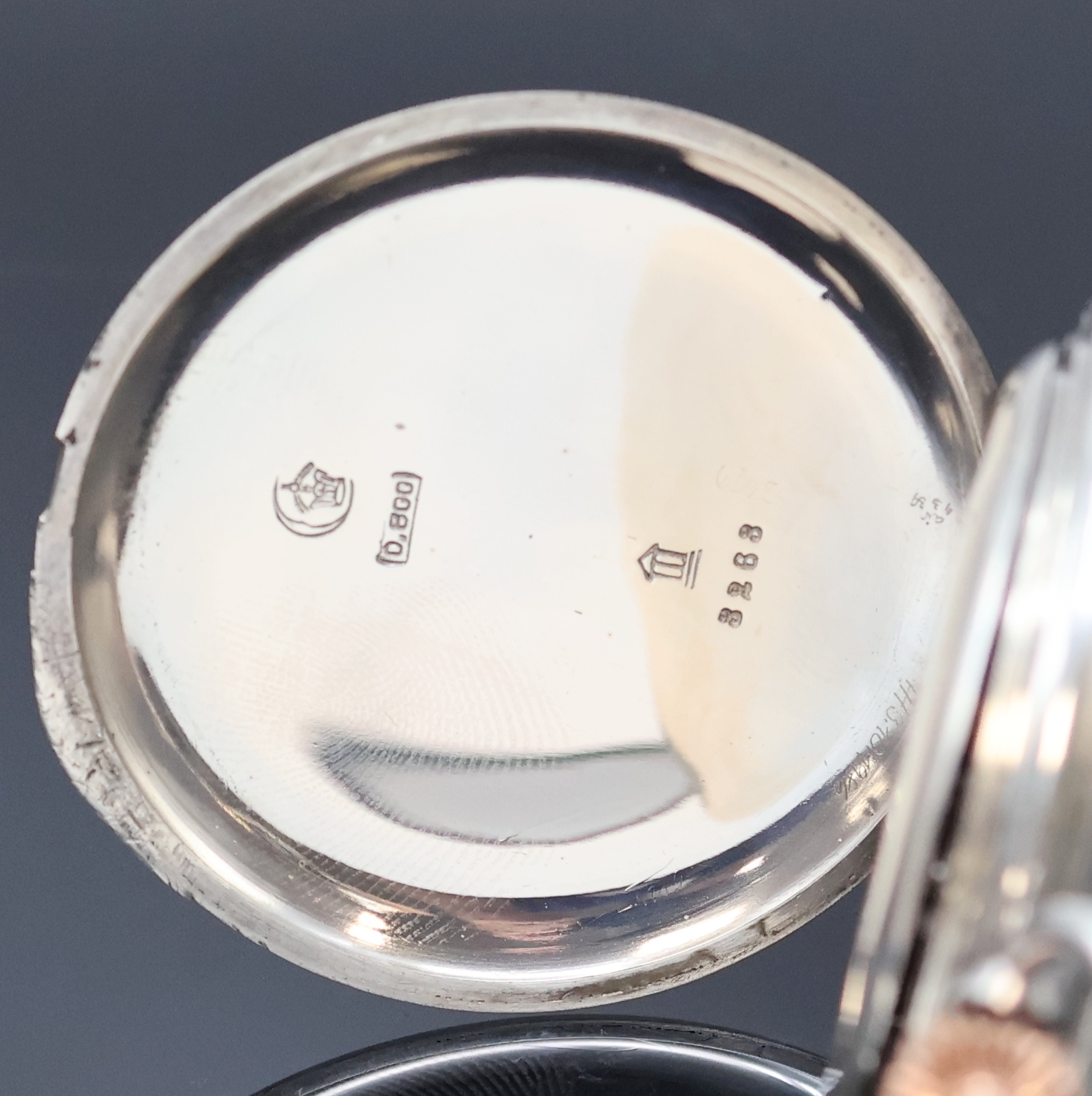 Detail b: UHRENFABRIK UNION Glashütte offene Taschenuhr in Silber mit seltenem Werk, Deutschland um 1920, Geh. guill., 2-tlg. Emailzifferbl. m. ...