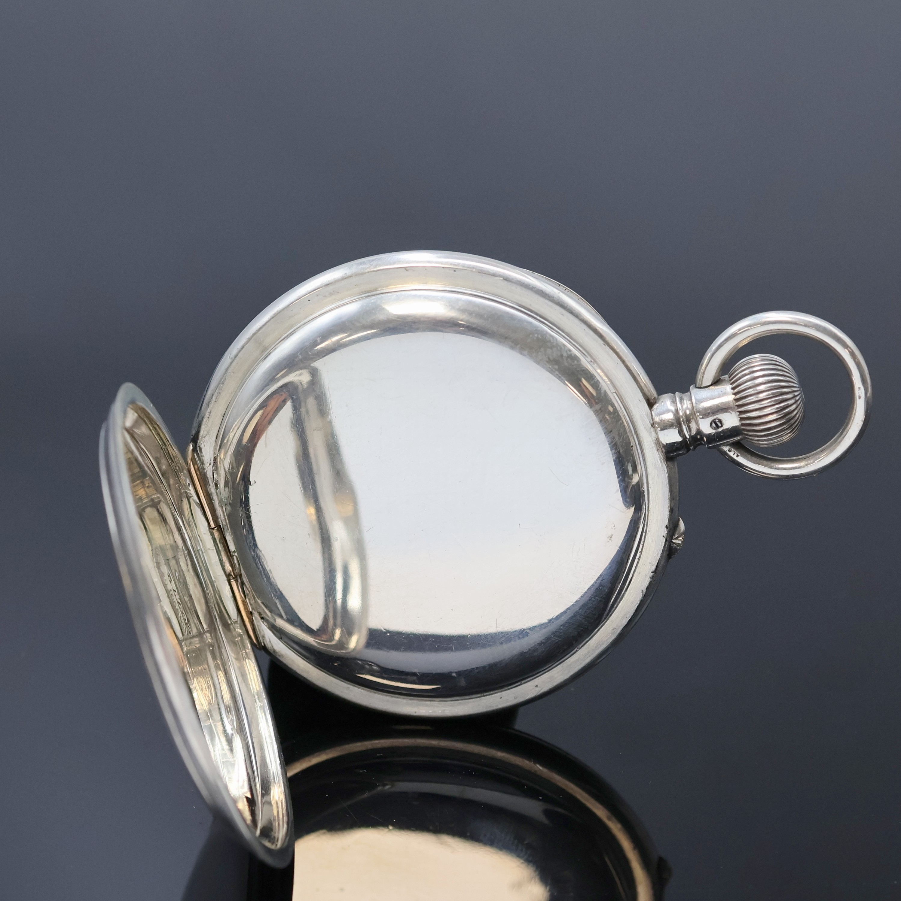 Detail c: A. LANGE & SÖHNE -DUF- große B-Uhr in Silber, Deutschland um 1918, guill. Jürgens-Geh. dell./rep., 2-tlg. Emailzifferbl. riss., gebl. ...