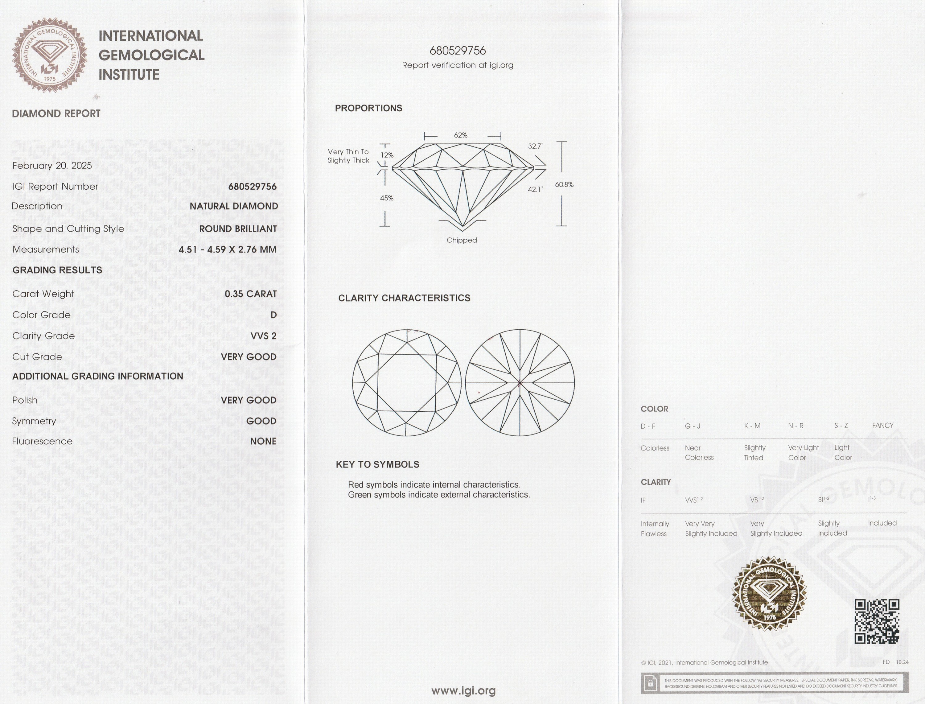 Detail a: Loser Brillant, 0.35 ct hochfeines Weiß +(D)/vvs2, eingeschweißt, mit IGI-Expertise