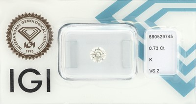 Image Loser Brillant, 0.73 ct get. Weiß(K)/vs2, eingeschweißt, mit IGI-Expertise ...