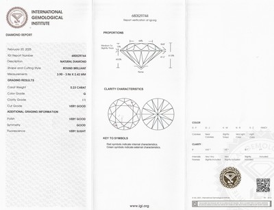 26918730a - Loser Brillant, 0.23 ct feines Weiß(G)/p1, eingeschweißt, mit IGI-Expertise ...