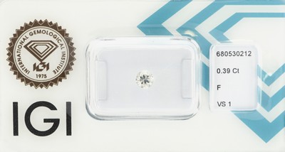 Image Loser Brillant, 0.39 ct feines Weiß+(F)/vs1, eingeschweißt, mit IGI-Expertise ...
