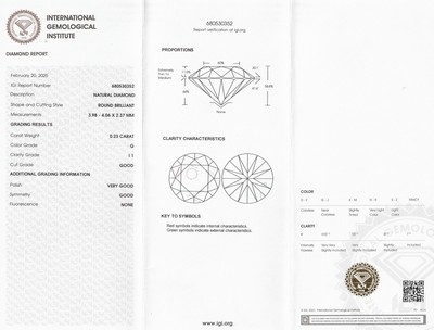 26918733a - Loser Brillant, 0.23 ct feines Weiß(G)/p1, eingeschweißt, mit IGI-Expertise ...