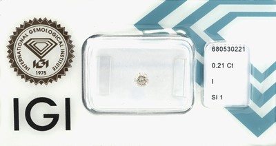 Image Loser Brillant, 0.21 ct l.get.Weiß(I)/si1, eingeschweißt, mit IGI-Expertise ...