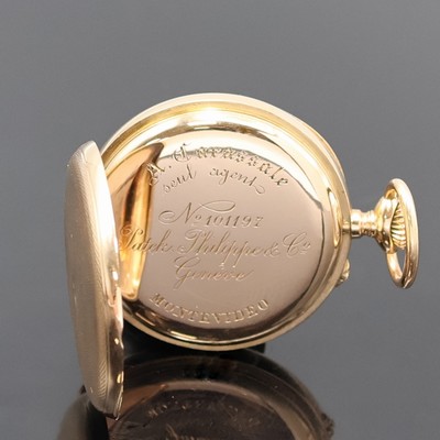 26918752b - PATEK PHILIPPE & Co offene Damentaschenuhr in RG 750/000, Schweiz um 1900, glattes 2- ...