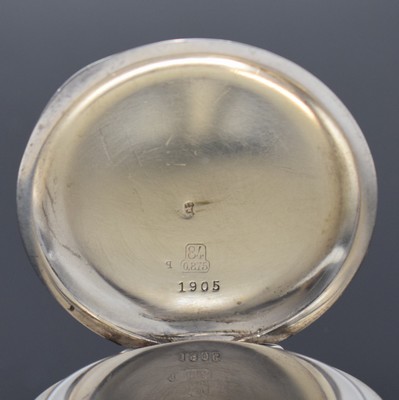 26918756b - UHRMACHERSCHULE Schweiz offene Silbertaschenuhr, um 1905, glattes Geh., 2- teil. ...