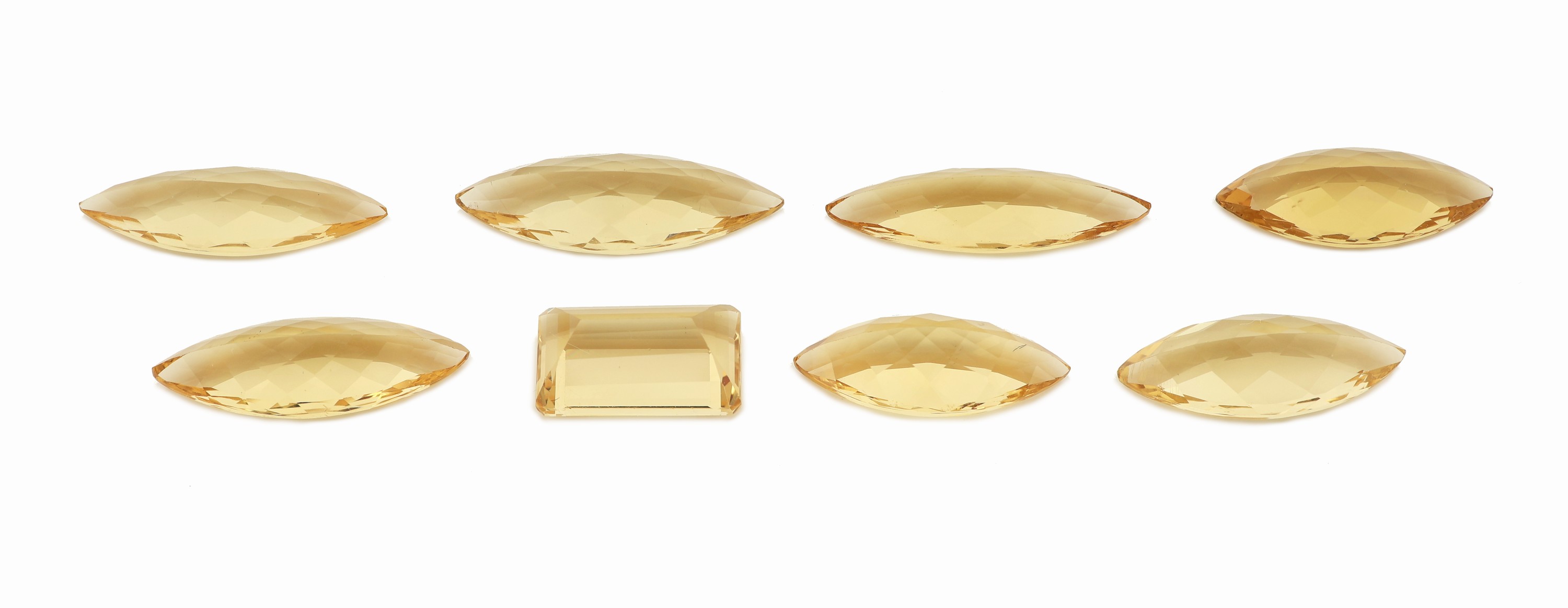 Detail a: Lot 8 lose Goldberylle, zus. ca. 21.79 ct, 7 xfacett. Navettes in versch. Größen, 1 x Treppenschliff