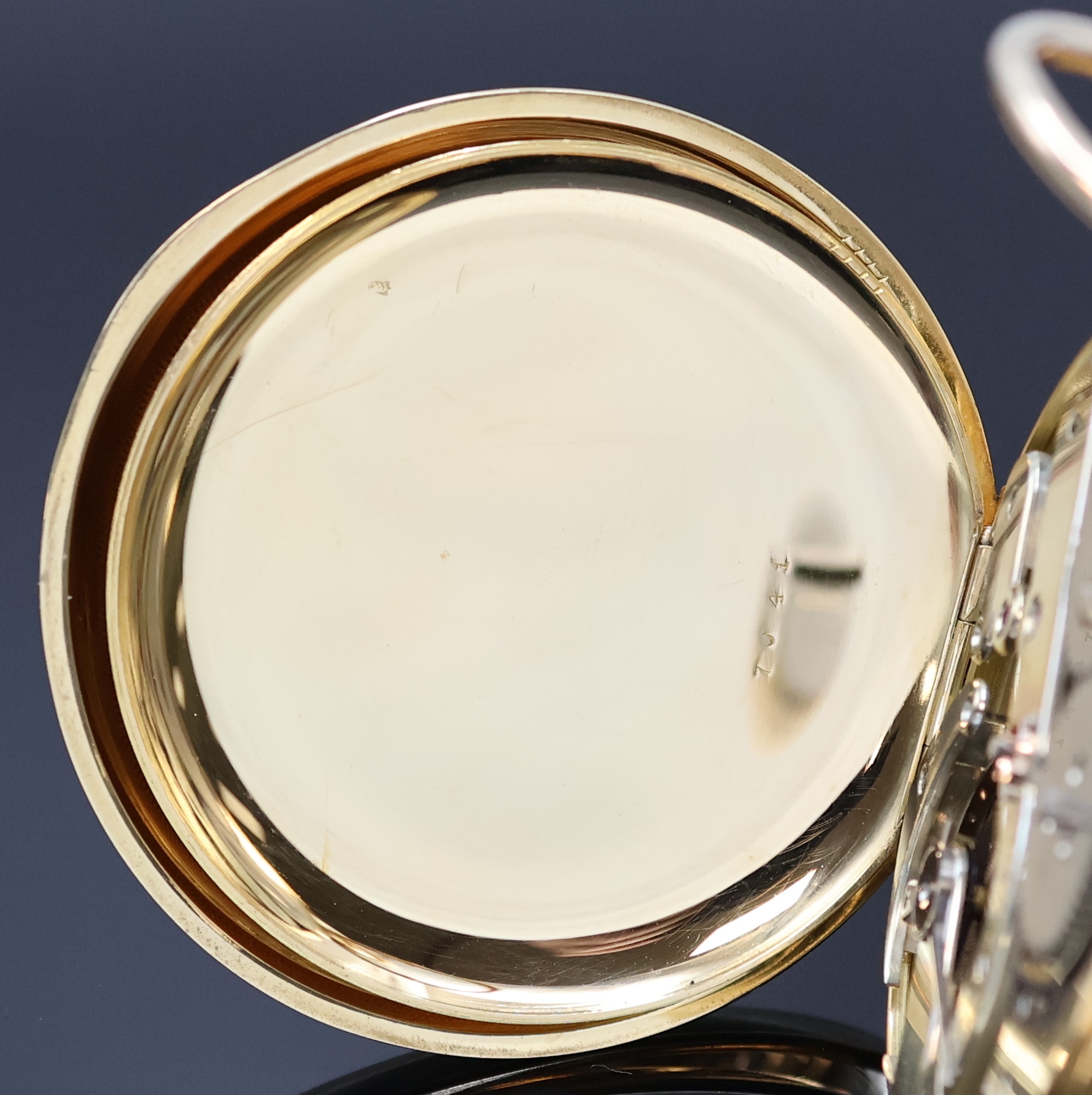 Detail f: EDOUARD PERREGAUX Le Locle schwere Herrensavonette in GG 750/000, Schweiz um 1880, glattes 3-Deckel Goldgeh. m. Münzrand ber., 2-tlg. Emailzifferbl. ...