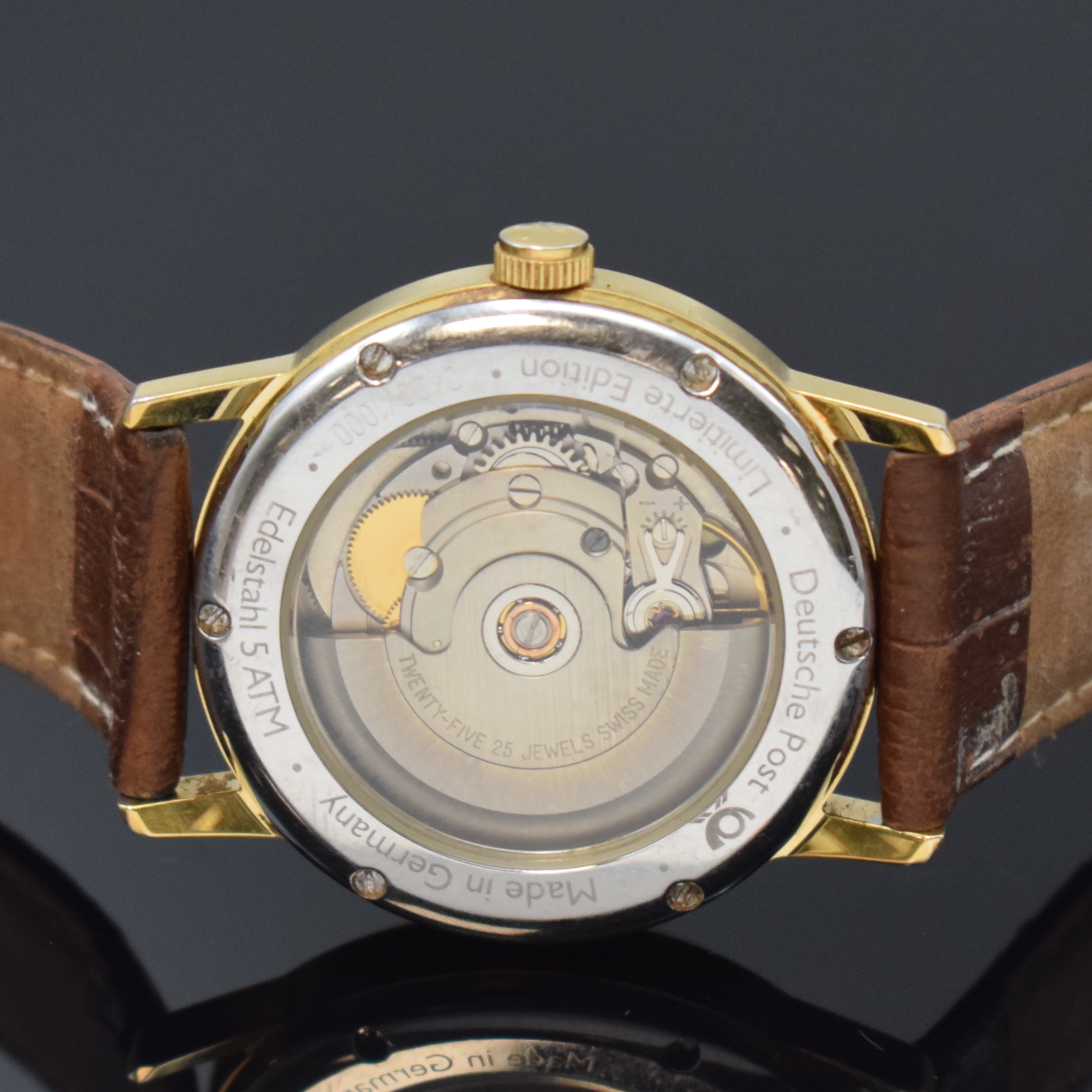 Detail c: LACO auf 1000 Stück limitierte Herrenarmbanduhr, Automatik, Deutschland um 2000, Sondermodell im Auftrag der Deutschen Post, verg. Edelstahlgeh. ...