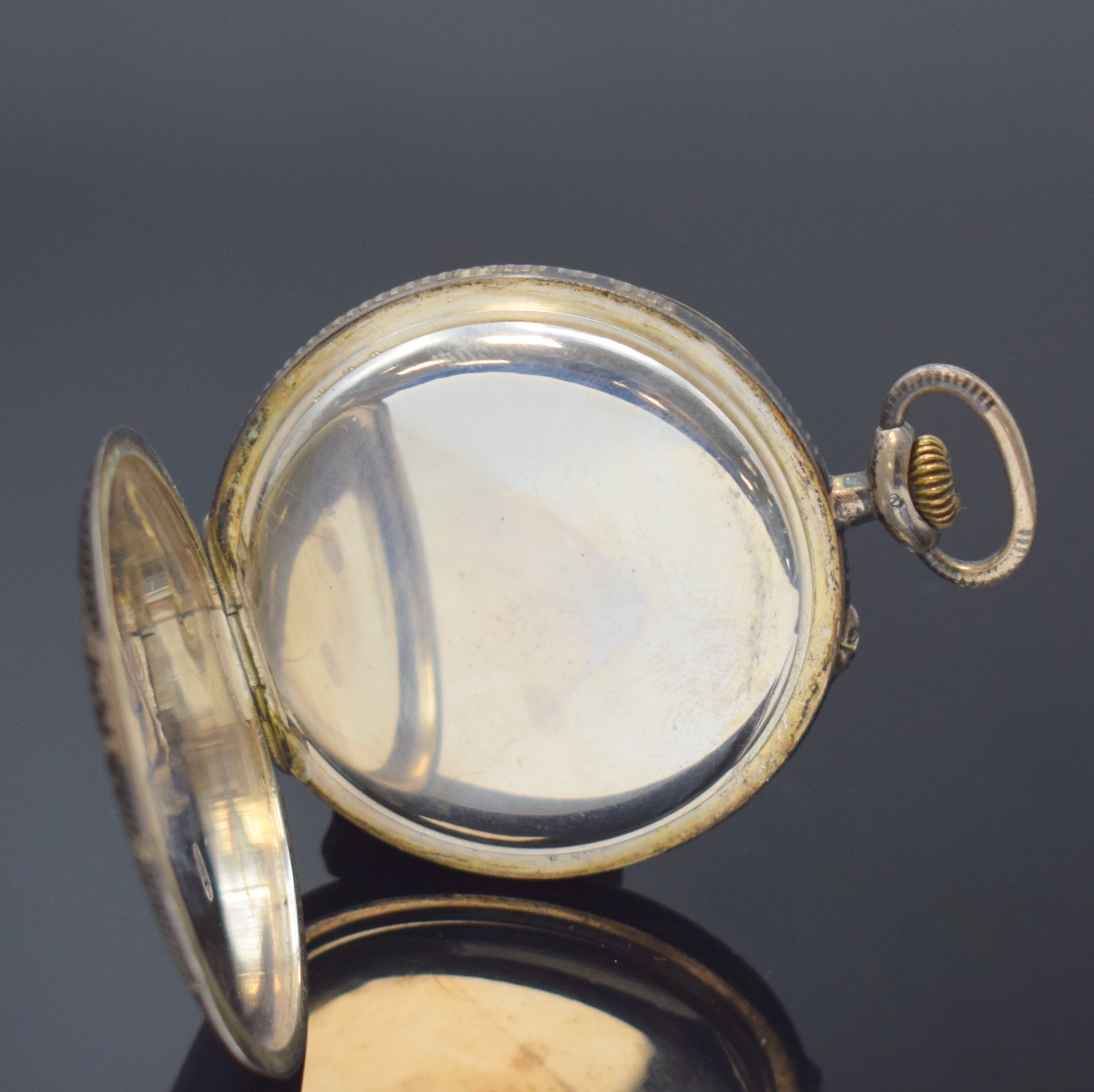 Detail c: IWC offene Herrentaschenuhr in 900er Silber, Schweiz um 1925, Tulasilber Geh. ber./dell./def., Emailzifferbl. m. Breguet Std.-Zeichen riss., gebl. ...