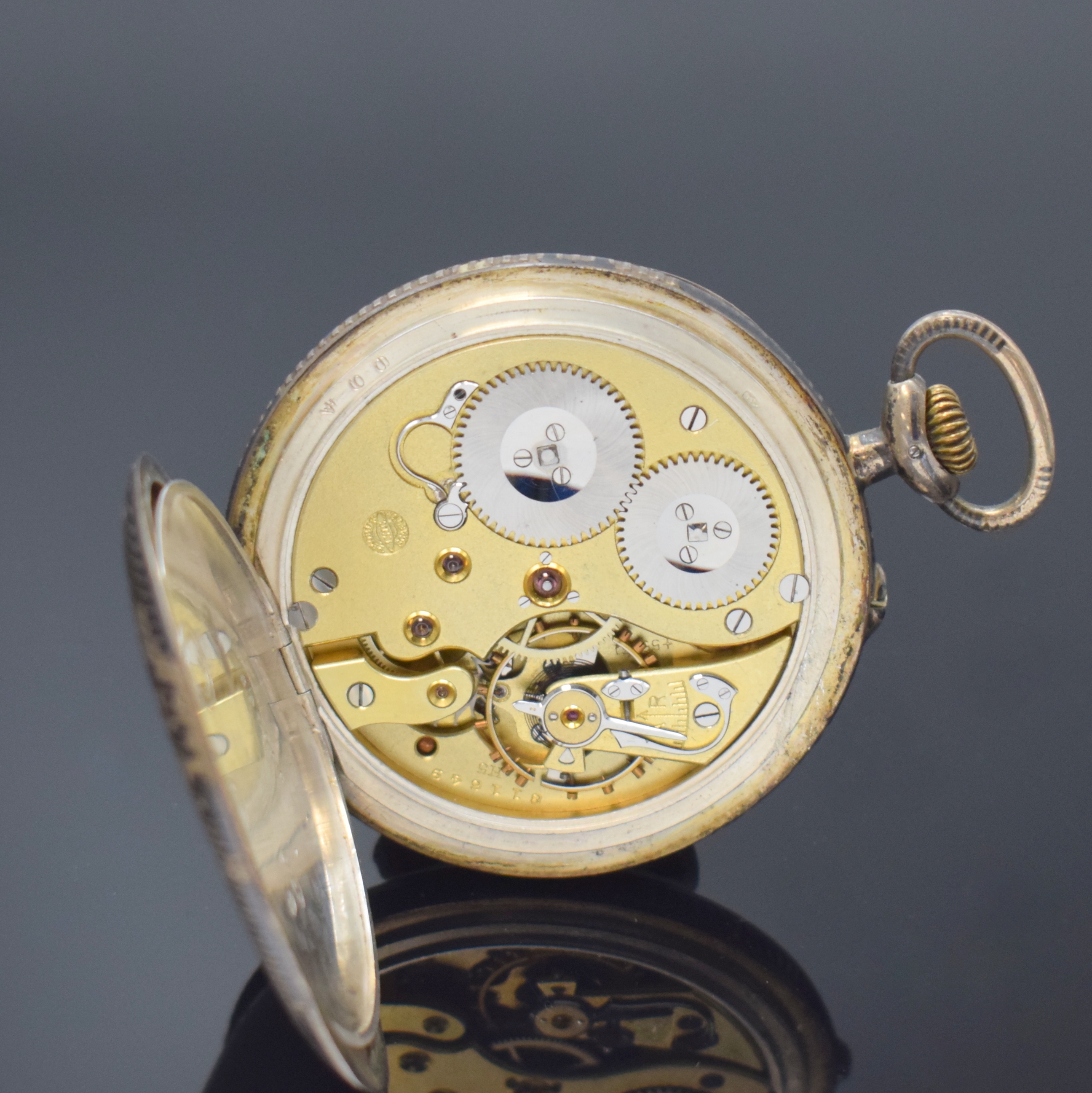 Detail e: IWC offene Herrentaschenuhr in 900er Silber, Schweiz um 1925, Tulasilber Geh. ber./dell./def., Emailzifferbl. m. Breguet Std.-Zeichen riss., gebl. ...
