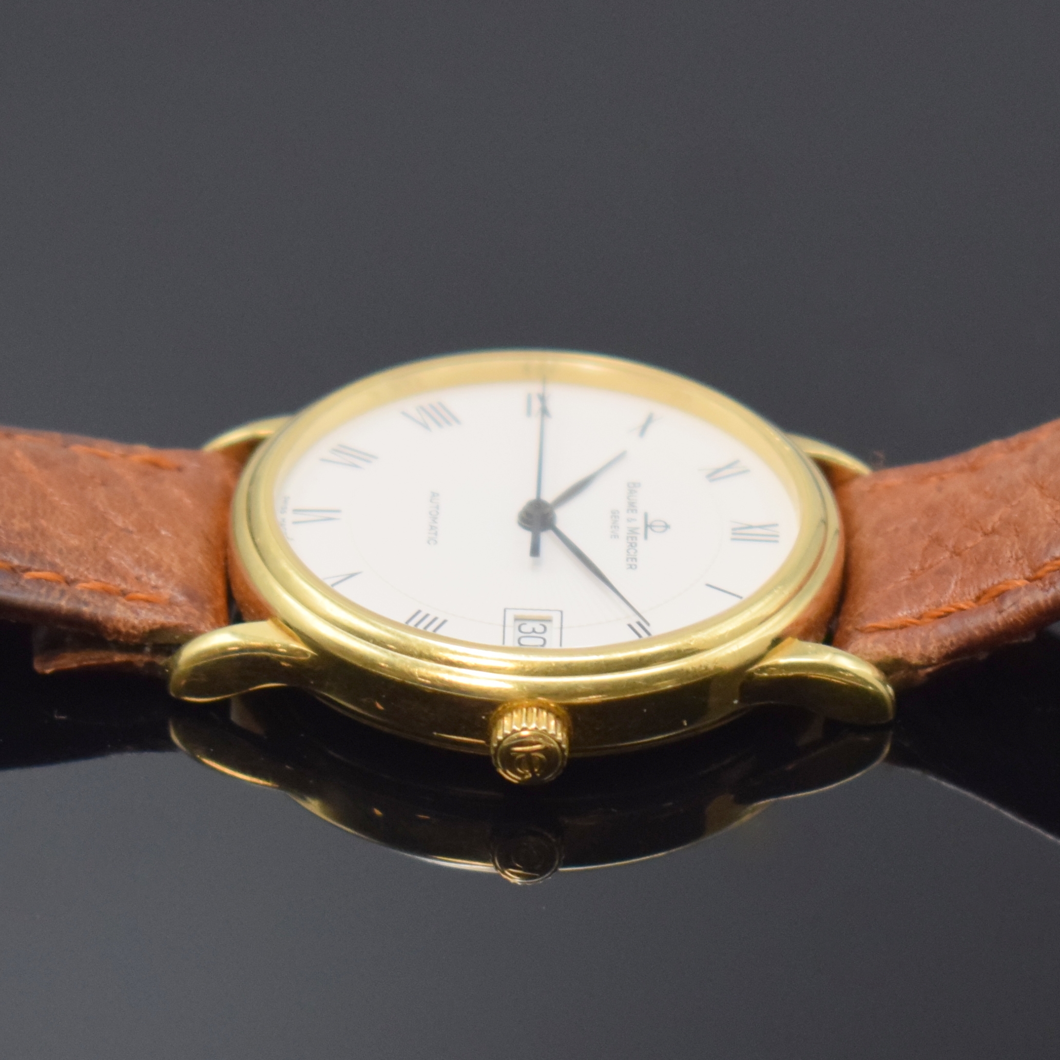 Detail c: BAUME & MERCIER Armbanduhr Serie Classima in GG 750/000 Referenz MV045075, Schweiz um 2000, Automatik, Boden aufgedr., Lederband m. verg. orig. ...