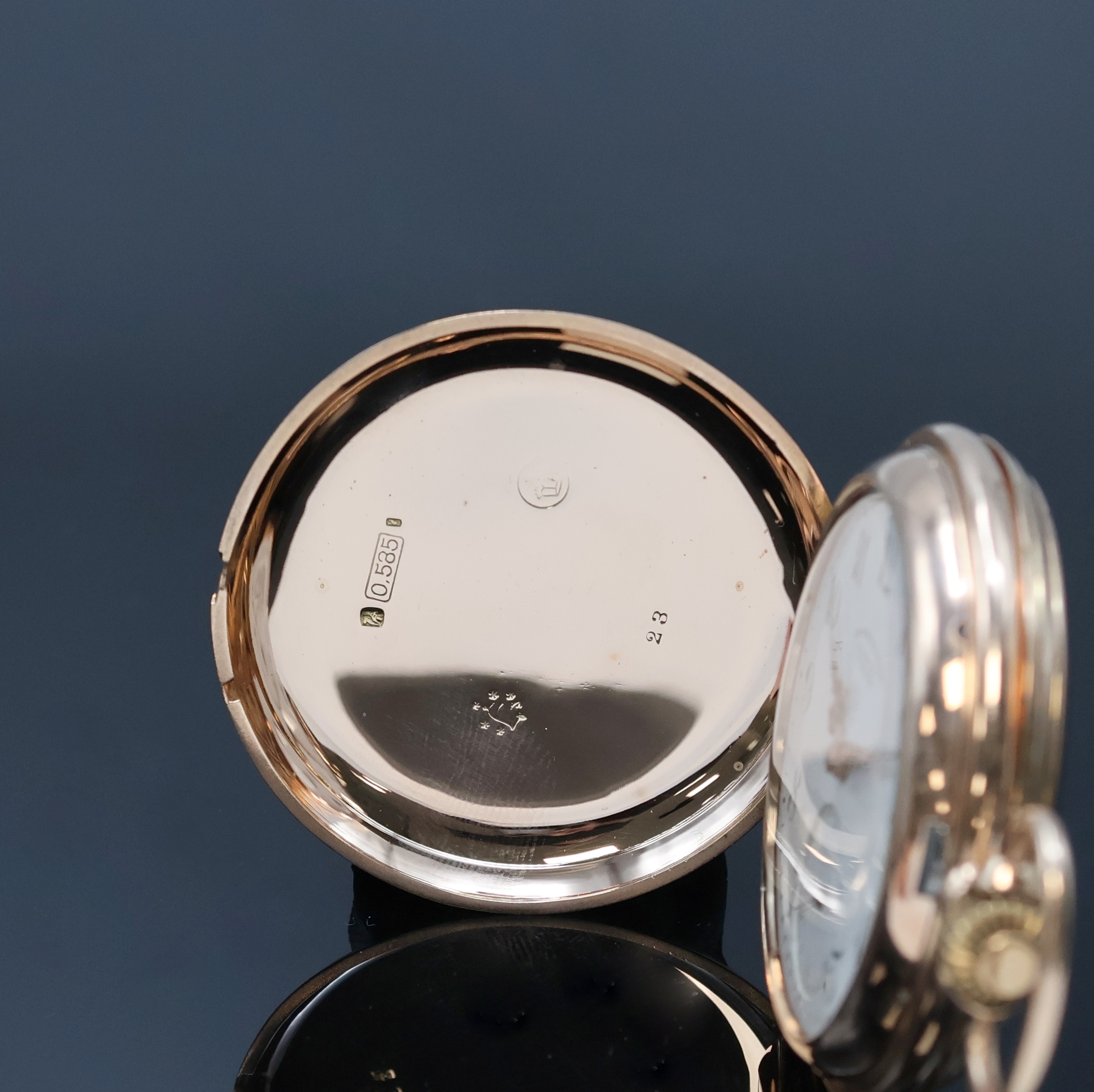 Detail a: UHRENFABRIK UNION Glashütte / UNION GLOCKE Herrensavonette in RG 585/000, Deutschland um 1900, glattes Lucia 3-Deckel Goldgeh., Monogramm-Grav. auf ...
