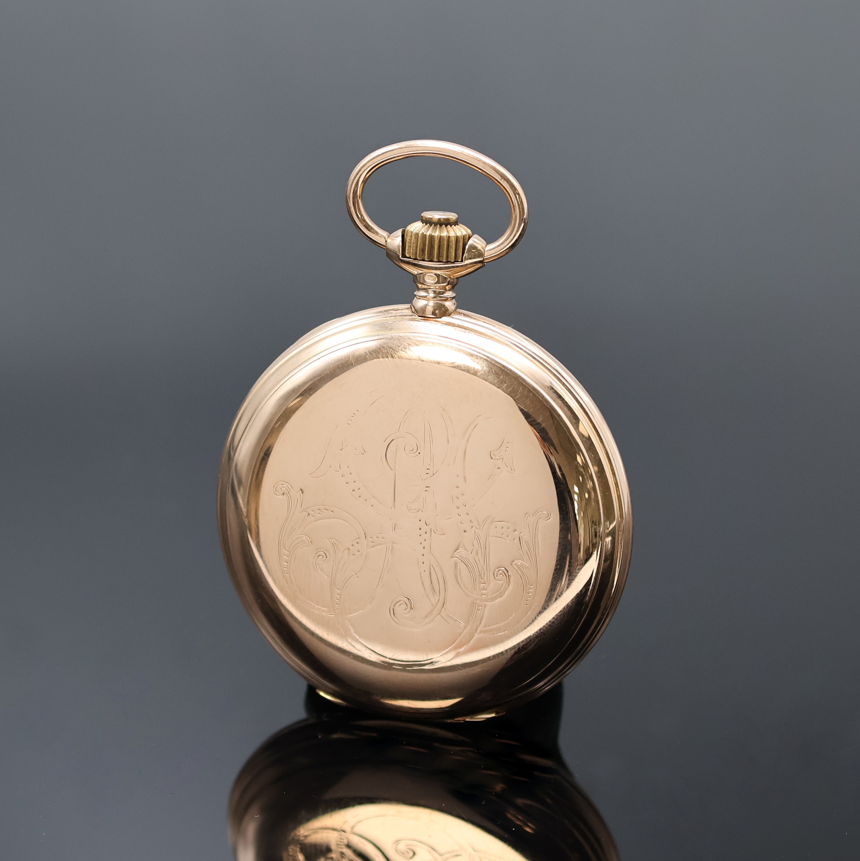 Detail b: UHRENFABRIK UNION Glashütte / UNION GLOCKE Herrensavonette in RG 585/000, Deutschland um 1900, glattes Lucia 3-Deckel Goldgeh., Monogramm-Grav. auf ...