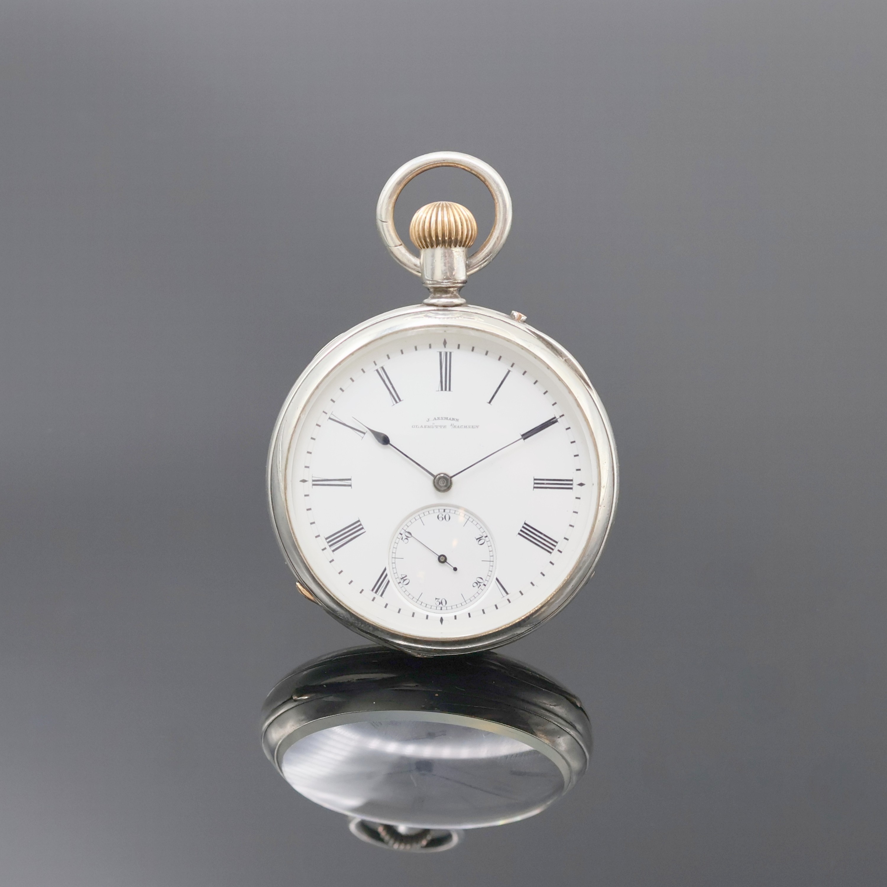 Image 26918833 - J. ASSMANN Glashütte offene Silbertaschenuhr, Deutschland um 1910, Geh. dell., guill. ...