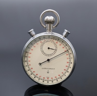 Image 26918864 - LONGINES große 1/10-Sekunden-Stoppuhr mit Rattrapante in Stahl, Schweiz um 1947, ...
