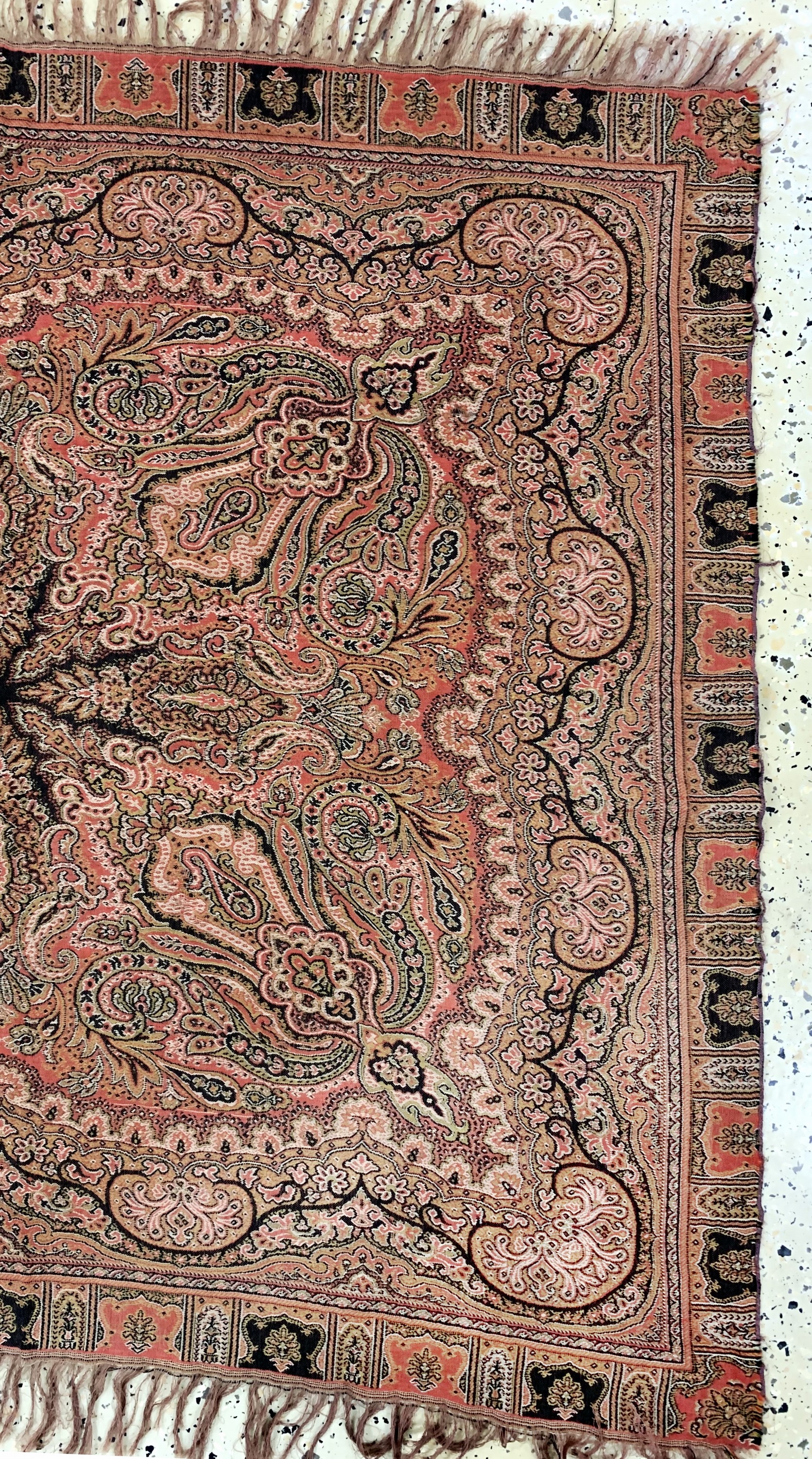 Detail a: Kaschmir Schal, Indien, Mitte 20.Jhd, Wollstickerei, ca. 130 x 114 cm, EHZ: 2
