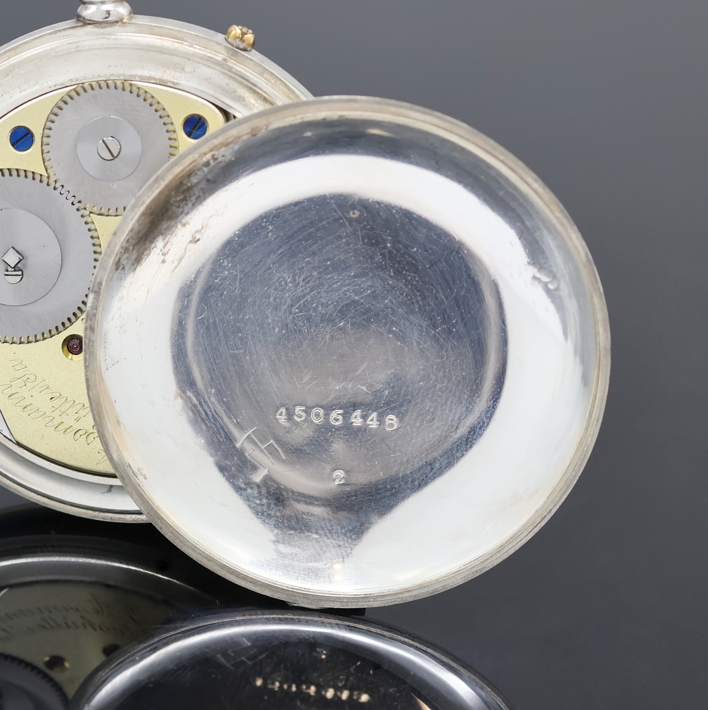 Detail c: J. ASSMANN Glashütte Taschenuhrwerk im neutralen Silbergehäuse, Deutschland um 1910, Geh. dell., Boden verschr., Emailzifferbl. m. röm. Zahlen, ...
